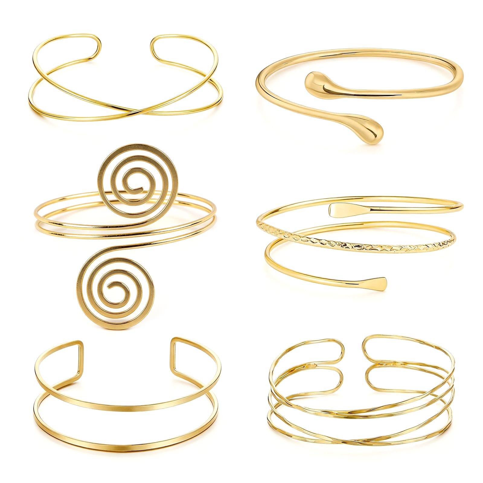 Tutukyle 6pcs Upper Arm Bracelet for Women, Adjustable Coil Arm Cuff Bracelet, Minimalist Gold Silver Bracelet Bracelet Jewellery