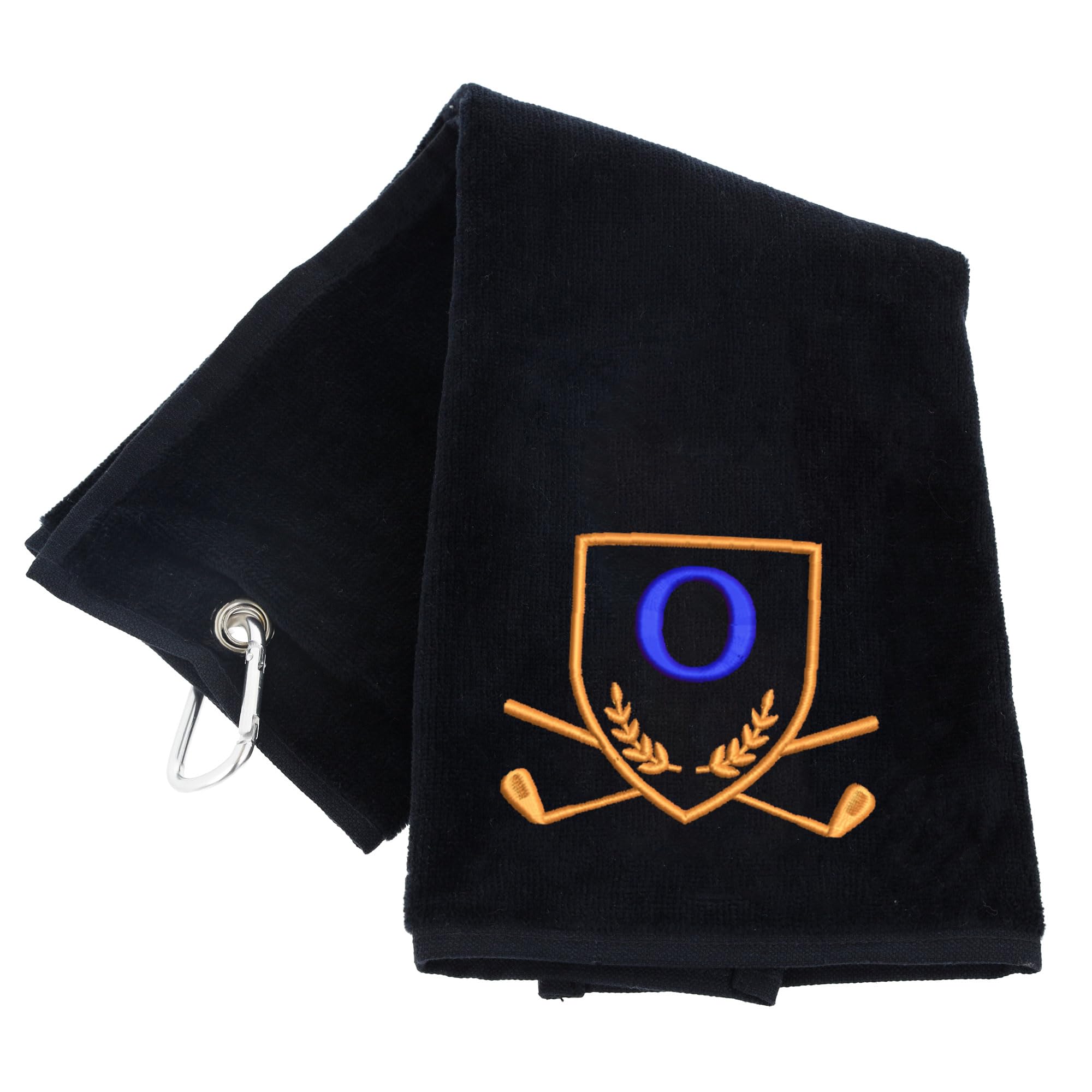 Always Looking Good Golf Towel with Monogrammed Embroidery Initial Letter Luxury Velour 50cm x 40cm Custom Embroidered Golf Towel with Carabiner Clip Gift- Golf Gifts for Men (Black, O)