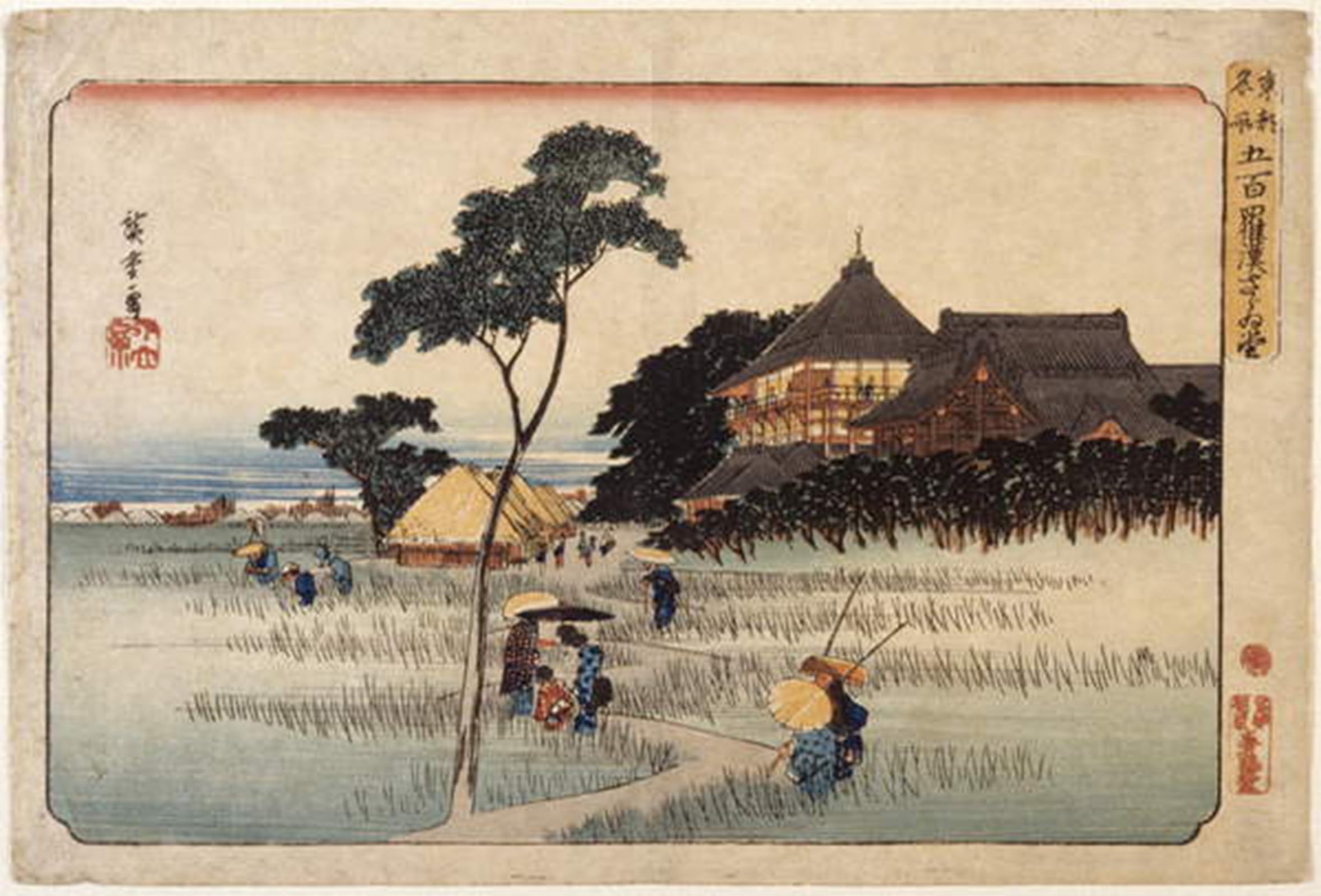 ARTXLXXBN Famous Prints Artwork Pictures Poster Painting Art Großes Gebäude by Utagawa Hiroshige Artwork Landscape Pictures for Home Decor 60x90cm