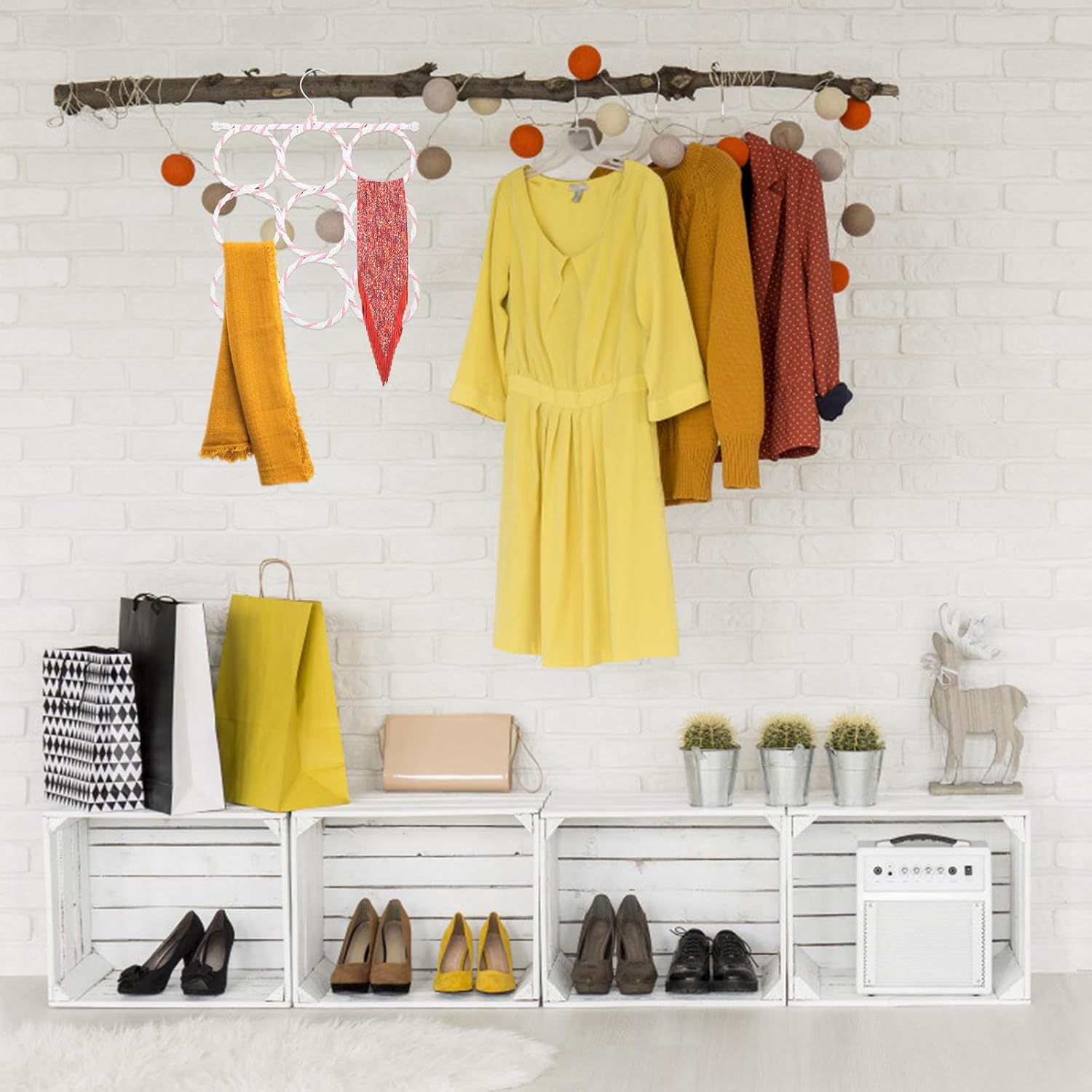 2pcs Folding Shawl Ring Hanger with 6 Rings, Swivel Wardrobe Organizer
