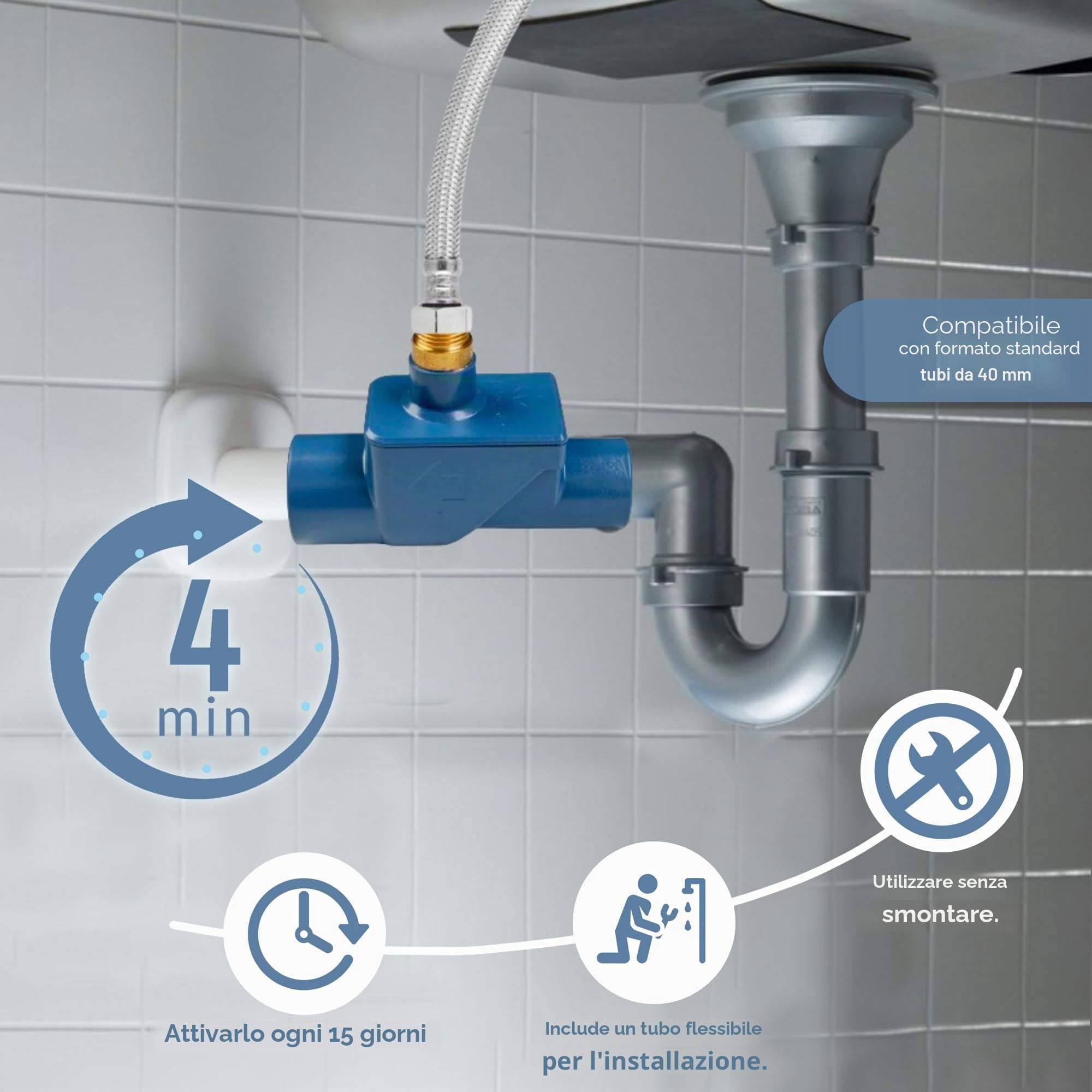Deslimp - Pulisci Tubi - Mantieni gli scarichi puliti senza sostanze chimiche - Tecnologia TIVI, ecologica - Include tubo flessibile lungo 40 cm e filettatura in ottone da 1/2" - Fabbricato in Spagna