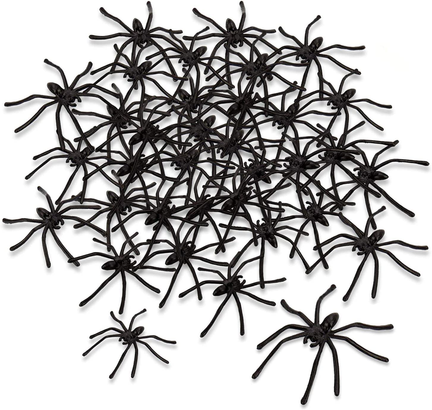 obqo Packung mit 150 schwarzen Plastik-Spinnen – Halloween Deko (Modell HS-150A)