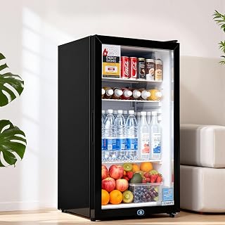 Devanti 78L Bar Fridge with Tempered Glass Door Countertop Mini Fridge Freestanding Compact Refrigerator for Home Office Black