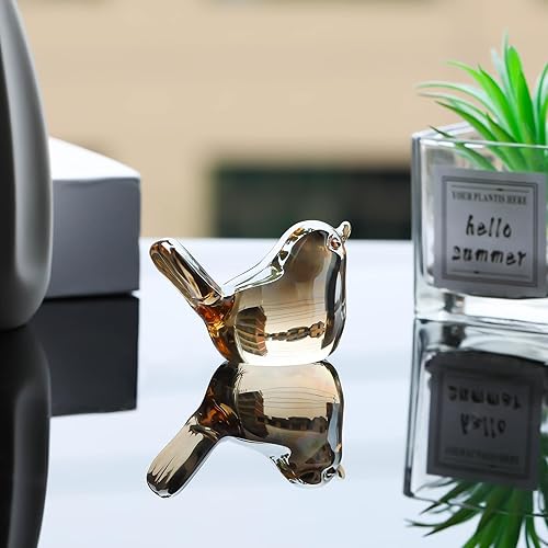Miniatura 2 de Ornalrist Figuras de pájaros de cristal dorado para decoración del hogar, figuras coleccionables de pájaros de cristal, pisapapeles, decoración de