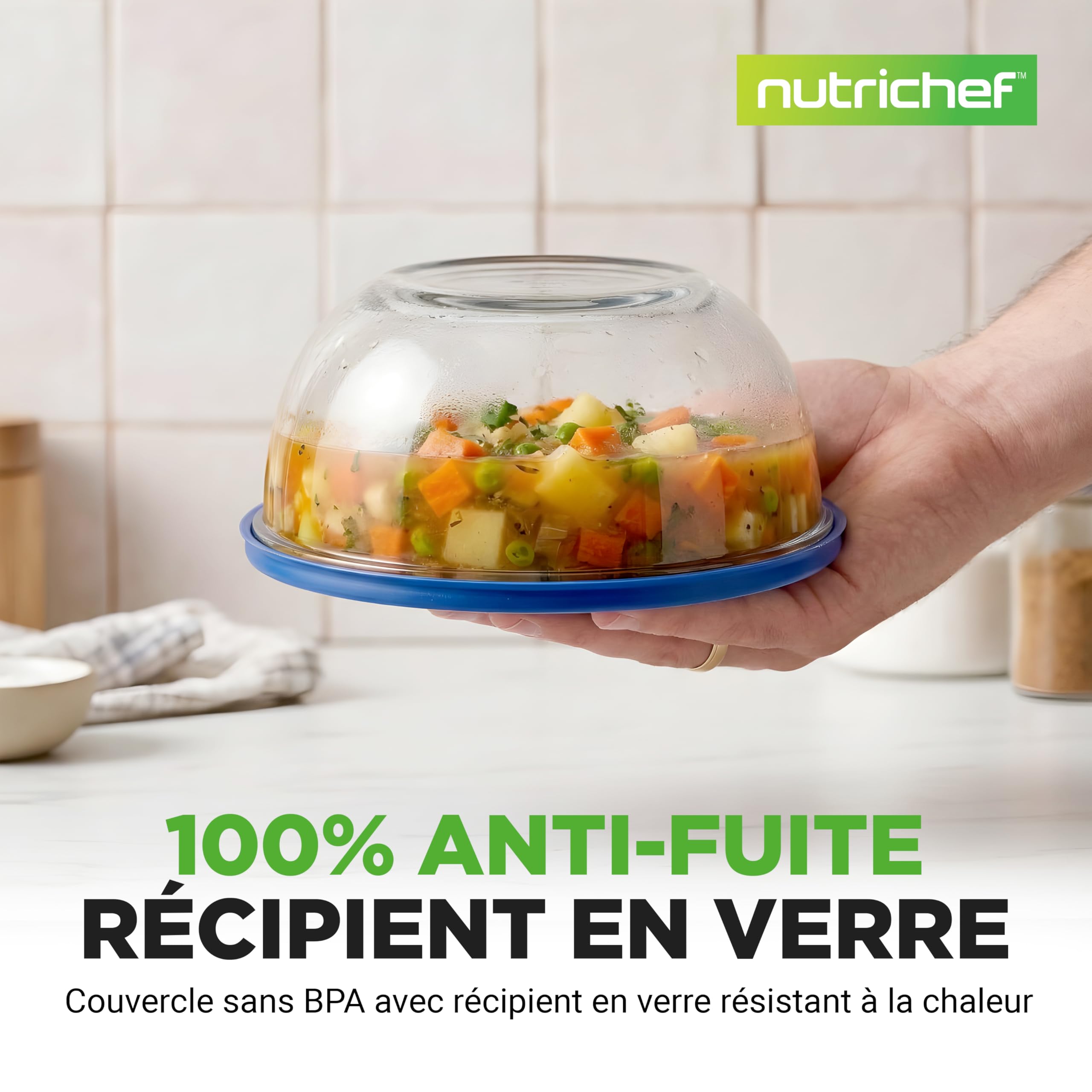 NutriChef Ensemble de 4 bols à salade avec couvercle | Bols à salade empilables (1 l, 1,6 l, 2,5 l & 3,7 l) pour stockage & préparation | Compatible lave-vaisselle, congélateur & micro-ondes
