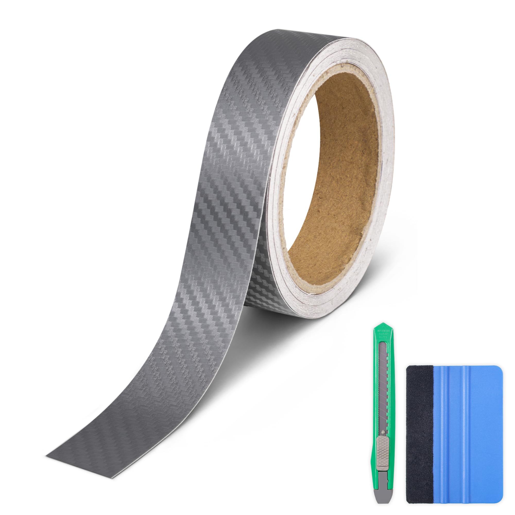 Lypumso Carbon Fiber Vinyl Tape with Tools Kits, Chrome Delete Vinyl Wrap for Blackout Car Door Edge Guard Door Sill Window Trim Protector (3D Grey, 1in x 30ft)
