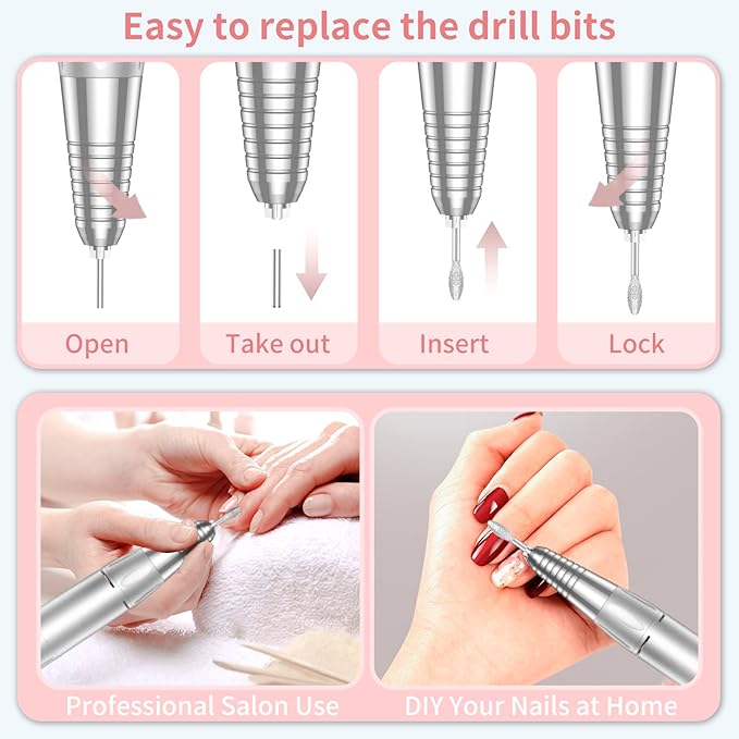 Taladro de Uñas Recargable 35000 RPM Portátil Inalámbrico Kit Manicura miniatura 6