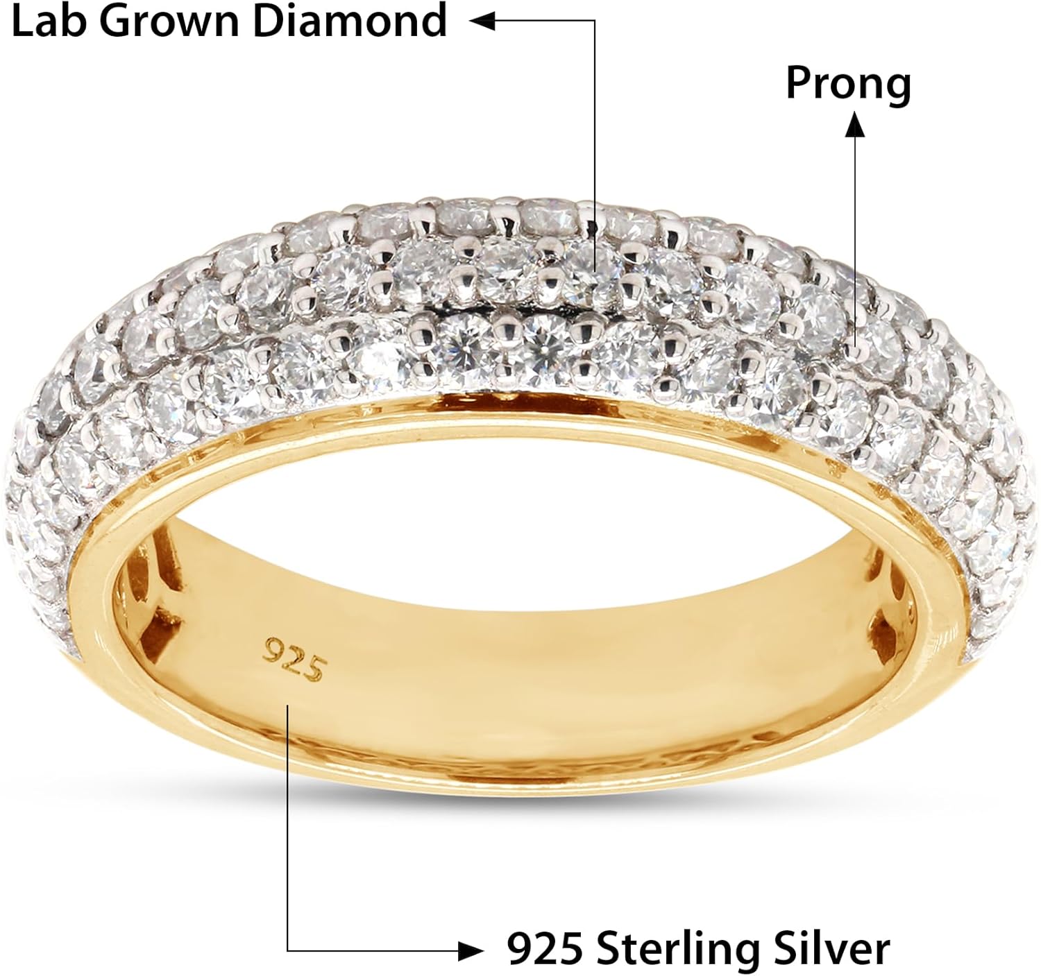 SAVEARTH DIAMONDS 1.00 Carat Round Lab Created Moissanite & Lab Grown Diamond 3 Row Eternity Wedding Band Ring For Women In 14K Gold Over Sterling Silver (VS-SI Clarity, 1.00 Cttw), Gift For Her - Image 2