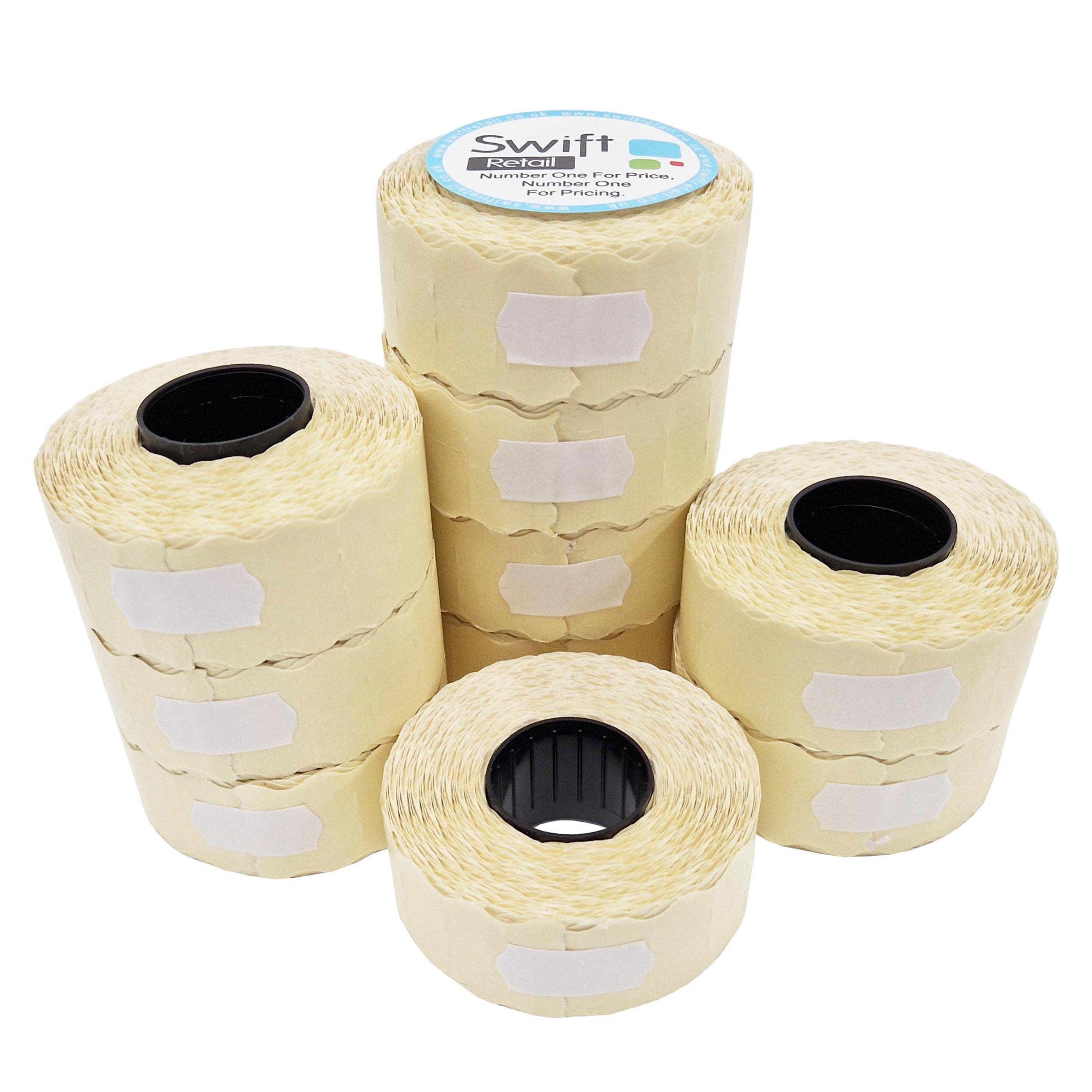Swift 26 x 12 mm Price Gun Labels White Peelable100 Rolls 100,000 Labels Stickers CT4 Wavy Edge Pricemarker Tags Fits Many Pricing Labellers, Bulk Compatible Refill for Retail Shop and Price Tagging โ image 1