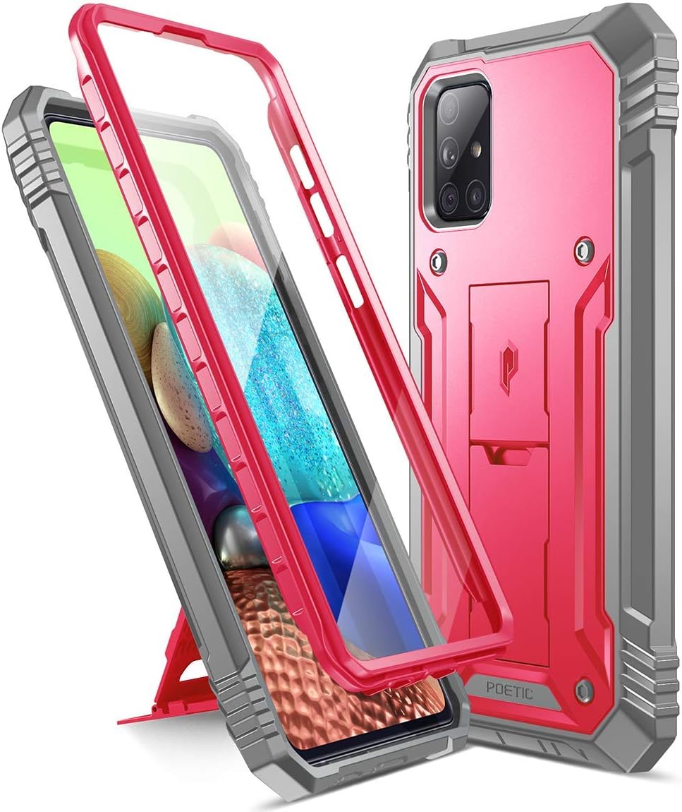 Poetic Revolution Series for Samsung Galaxy A71 5G Case, [Not Fit Verizon A71 5G UW] [Not Fit A71 4G] Full-Body Rugged Shockproof Protective Cover with Kickstand and Built-in-Screen Protector, Pink