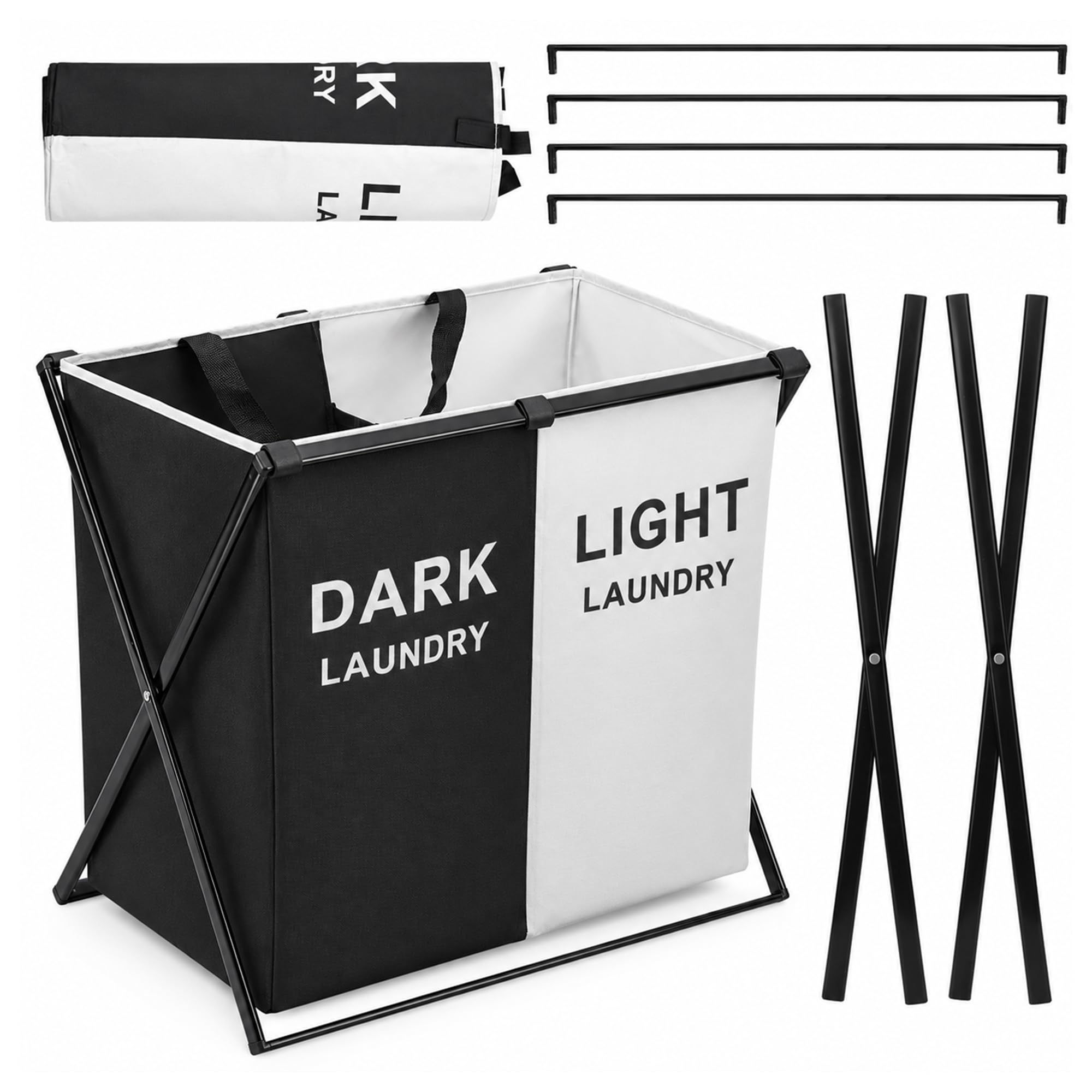 Trimming Shop 116L Double Laundry Hamper 2-Section Dark/Light Sorter Home