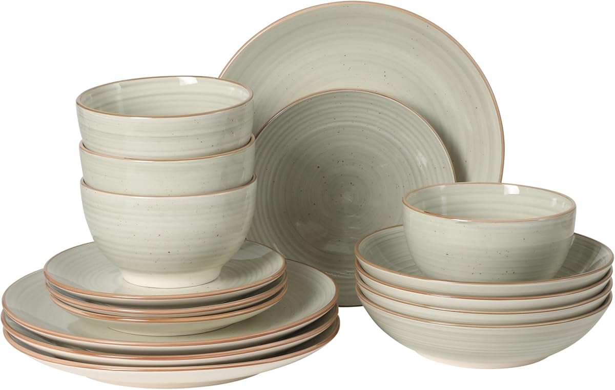 Gibson Home Stonebury Platos y cuencos de 16 piezas, color gris crema, juego de vajilla de gres pintado a mano, servicio para 4