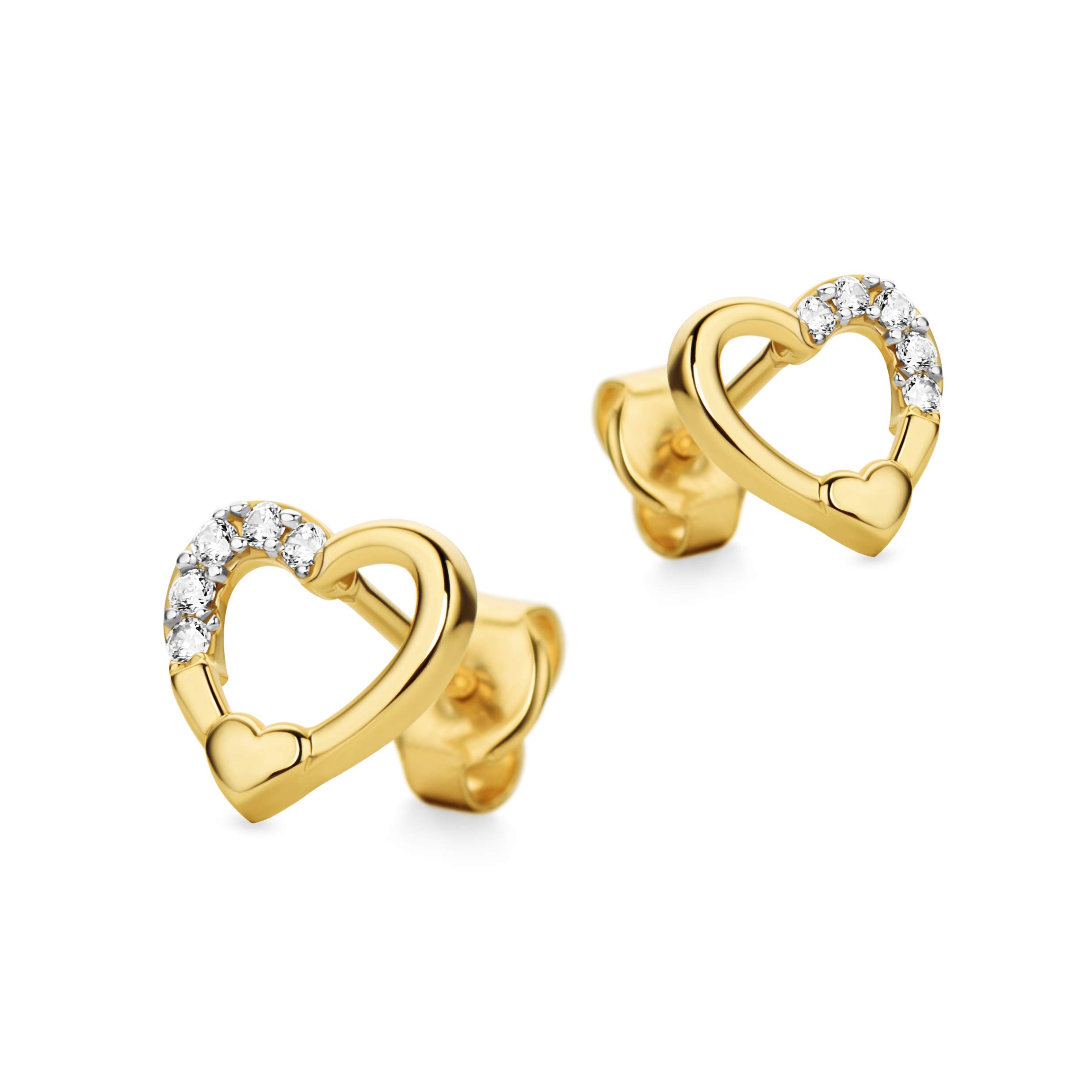 9 Karat 375 Ohrstecker Liebe Herz mit Zirkonia Steinen Italienisch Ohrschmuck Gelbgold