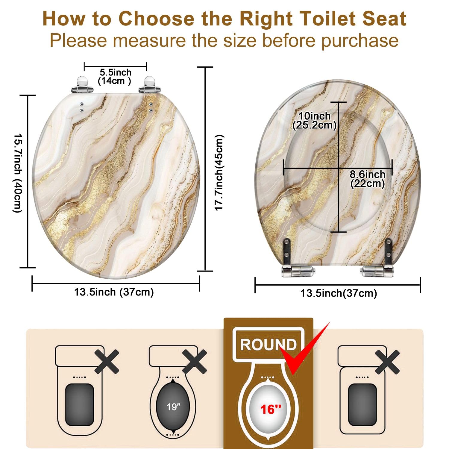 Asiento de inodoro redondo genérico de resina con bisagras y tapa para baño