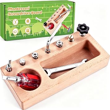 Montessori Screwdriver Board Set, Montessori Toys for 3 4 5 Year Old, Wooden Screw Driver Activities Tools, Fine Motor Skills Preschool Learning Sensory Toy