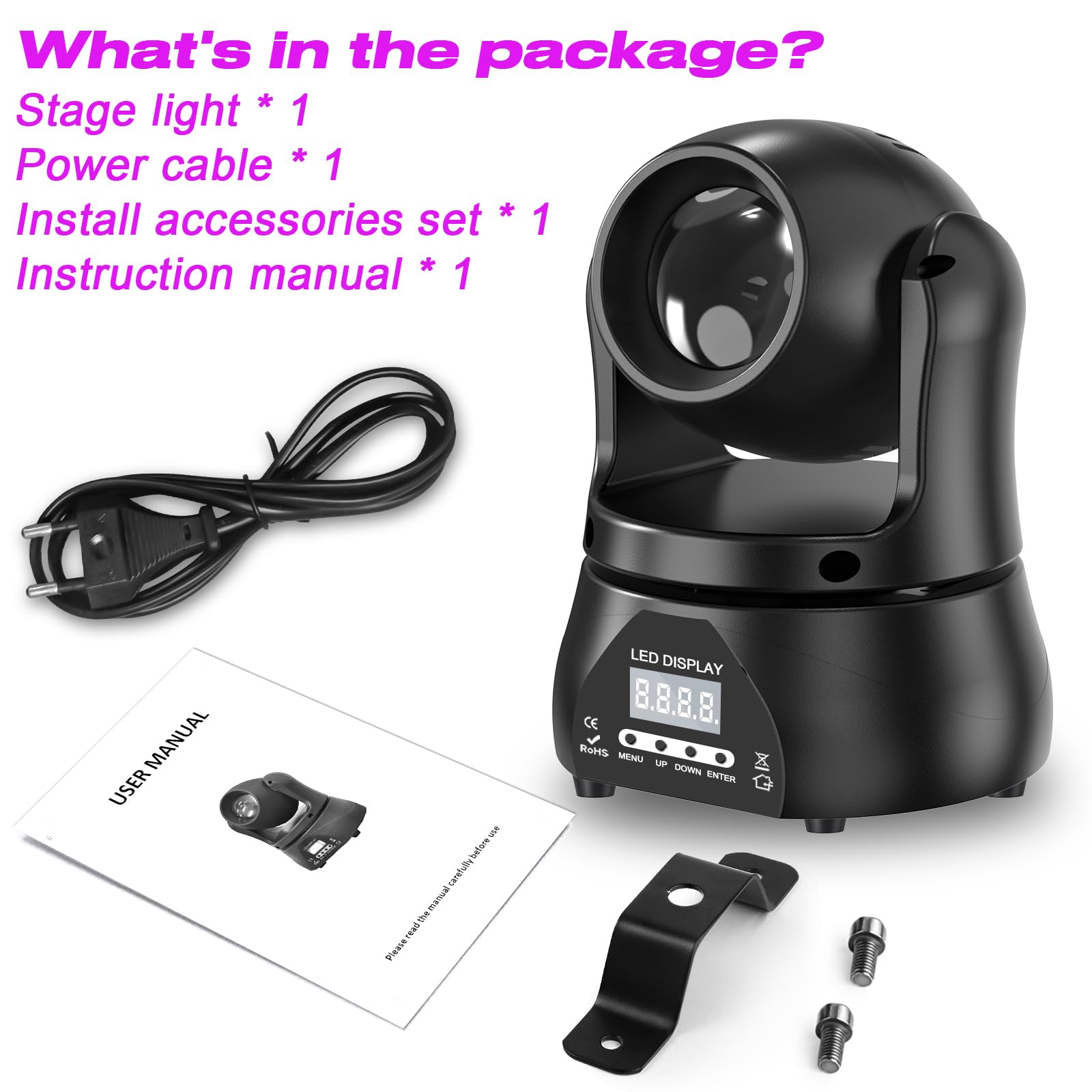 60W Lyre Led Mini Tête Mobile Lampe de Fête, LED RGBW Faisceau Éclairage de Scène Lumineux Disco Beam DMX512 à Commande Vocale pour DJ Mariage Halloween Club