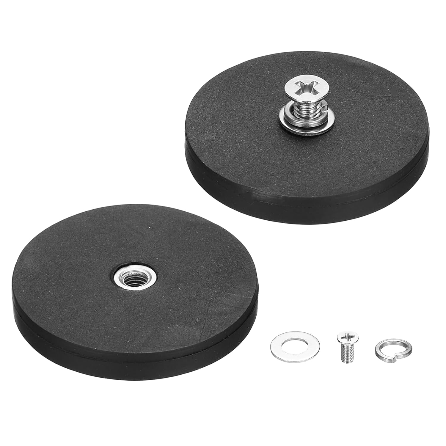 MECCANIXITY 2 Pcs 1.7" Dia Rubber Coated Magnets, 19LBS Anti-Scratch Flag Magnet Base with M5 Female Threaded Studs and Nut Magnets Holder for Camera Light Bar Mirror Tool