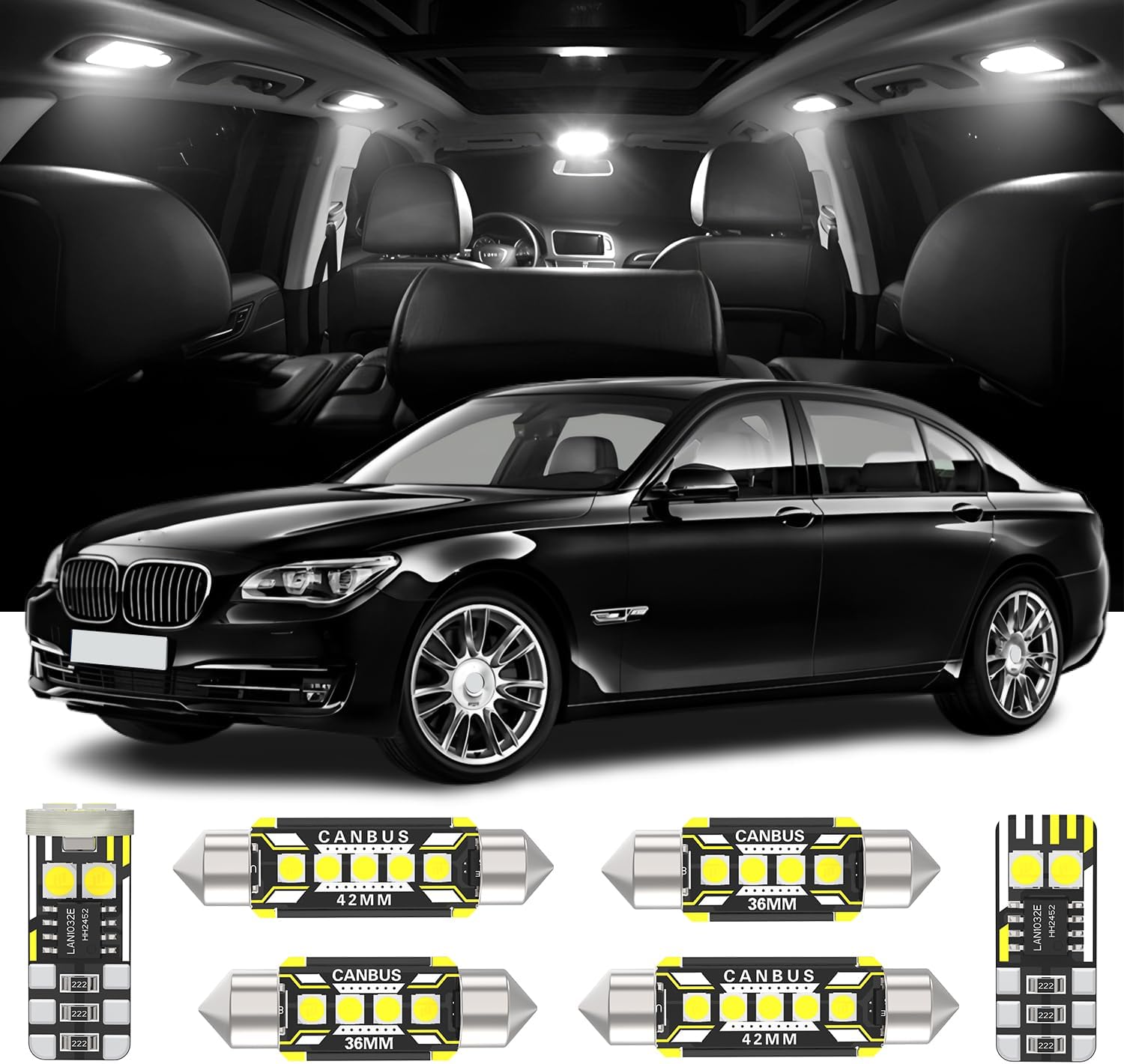 25 Pieces Interior LED Lights Replacement for BMW 7 Series F01 F02 2009-2015 White LED Interior Bulb with Install Tool
