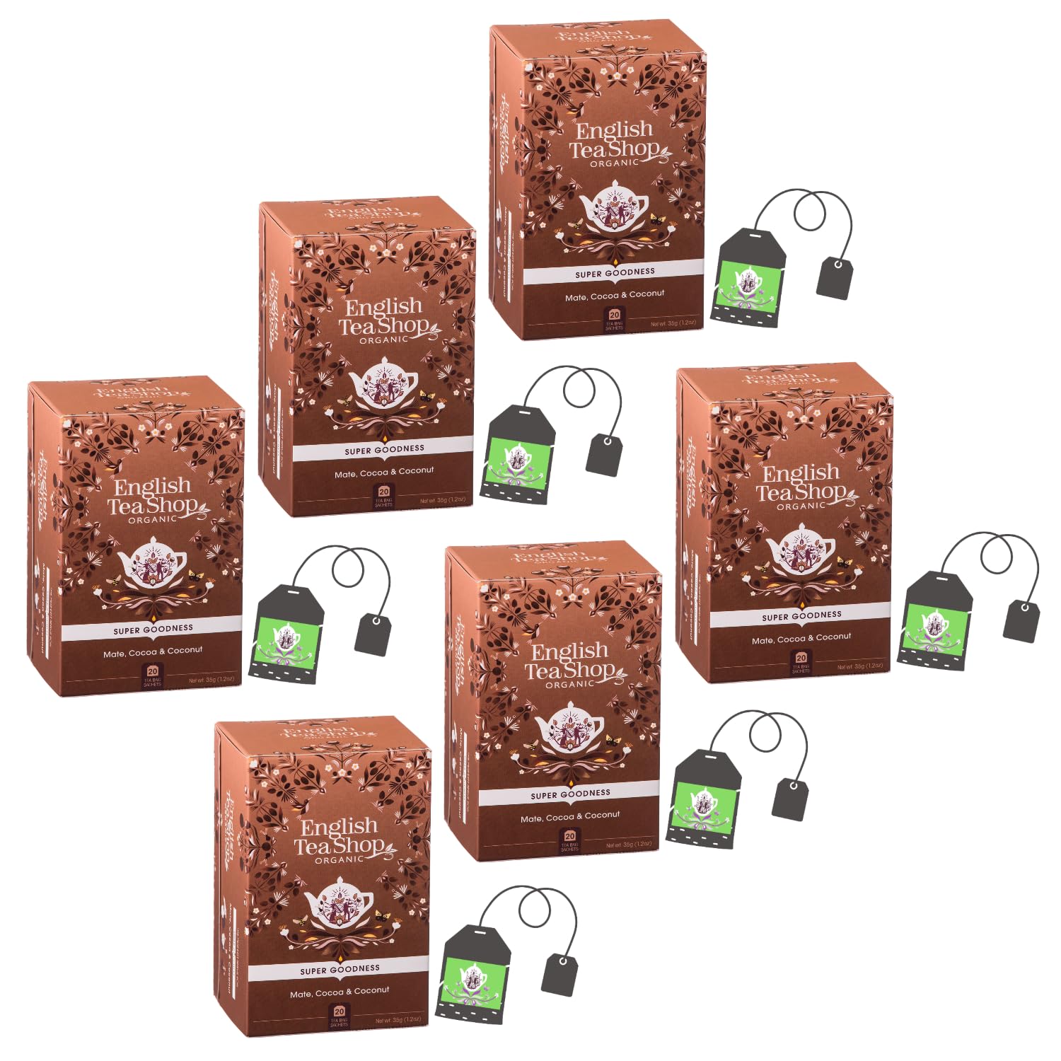 English Tea Shop Napar organiczny Yerba Mate Kakao Imbir Kokosowy - 6 x 20 filtrów w pudełku ekologicznym (210 g) | Napar z ziół owocowych przypraw