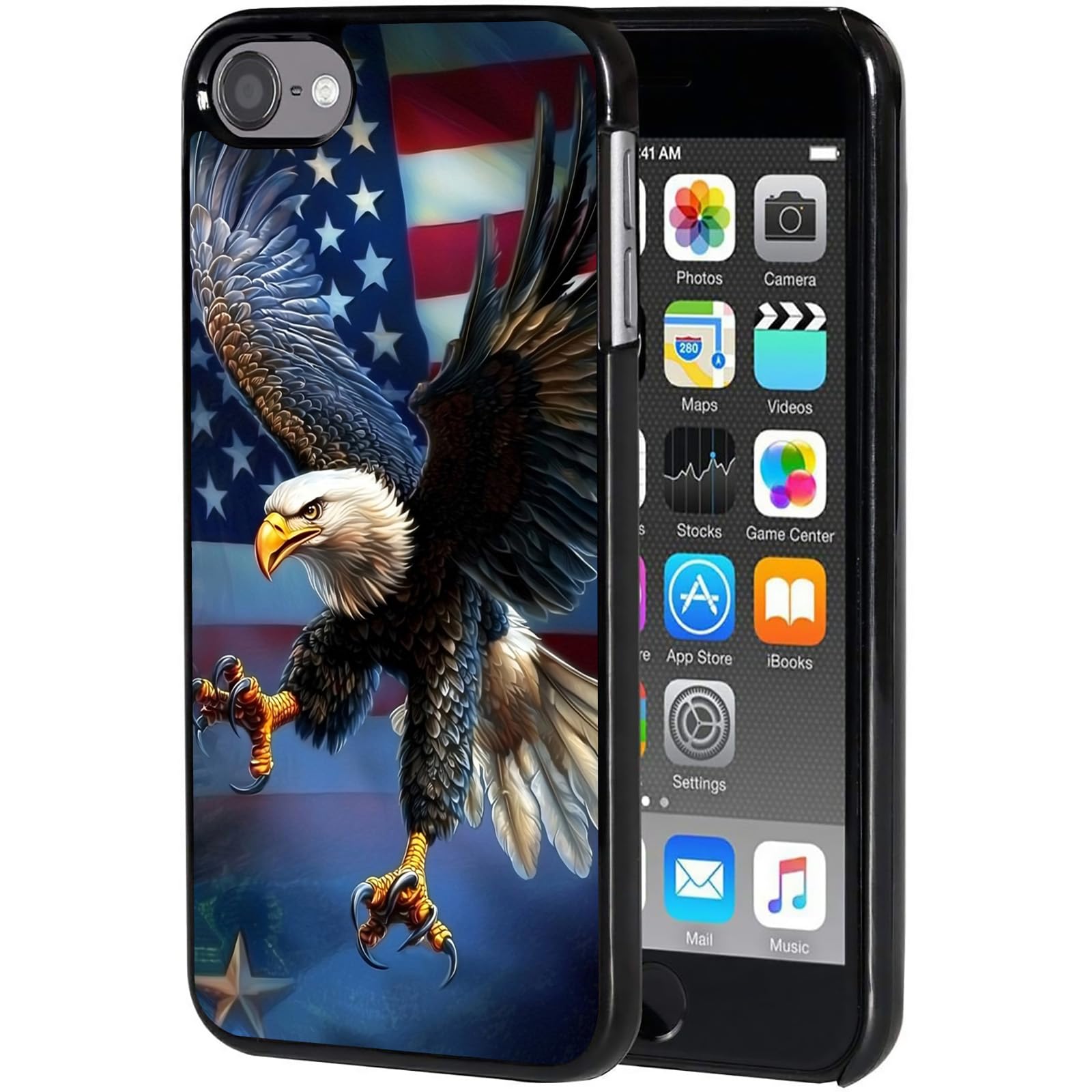 for iPod Touch 7 Case,Touch 6/5 Case,AIRWEE Slim Back Cover Hard Plastic Protector Case for Apple iPod Touch 5th/6th/7th Generation for Women Girl Men, American Flag Eagle