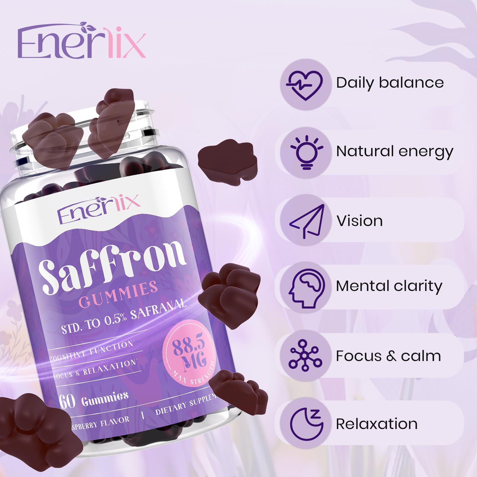 Enerlix Saffron Supplement Gummies for Mood & Focus, 60 Servings — Amazon image 2