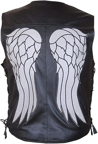Daryl Dixon Black Vest - Motorcycle Faux Leather Angel Wings Costume Jacket Men