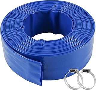 2" x 53' Blue PVC Swimming Pool/Garden/Backwash Hose with 2 Clamp, Heavy Duty Reinforced Backwash Drain Hose, Lay-Flat Water Discharge Hose for Water Transfer, Back-Washing Filter and Draining Pool