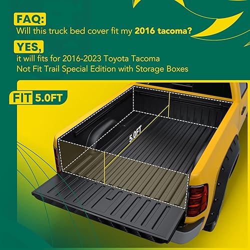 Miniatura 2 de YHTAUTO Cubierta suave enrollable para caja de camioneta con función de bloqueo automático compatible con Toyota Tacoma 2016-2023  Cama de 5 pies
