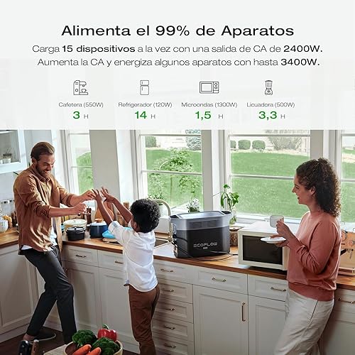 Miniatura 6 de EF ECOFLOW Generador solar DELTA 2 Max 2048 Wh con panel solar de 220 W, estación de energía portátil de batería LiFePO4, hasta 3400 W de salida de