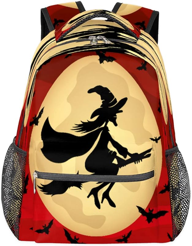 Mochila de bruxa de Halloween para mulheres e homens, mochila de viagem para laptop, impermeável, noite assustadora, mochila diária com vários bolsos, mochila casual para escola, acampamento, em oferta na Shopee