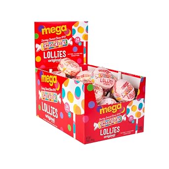 Smarties Double Lollies Mega - Gluten Free, Peanut Free, Fat Free Assorted Fruity Flavors Lollipops - Perfect for Birthdays, Parties - Made by US Candy Company Since 1949-24 Count Pack of 1