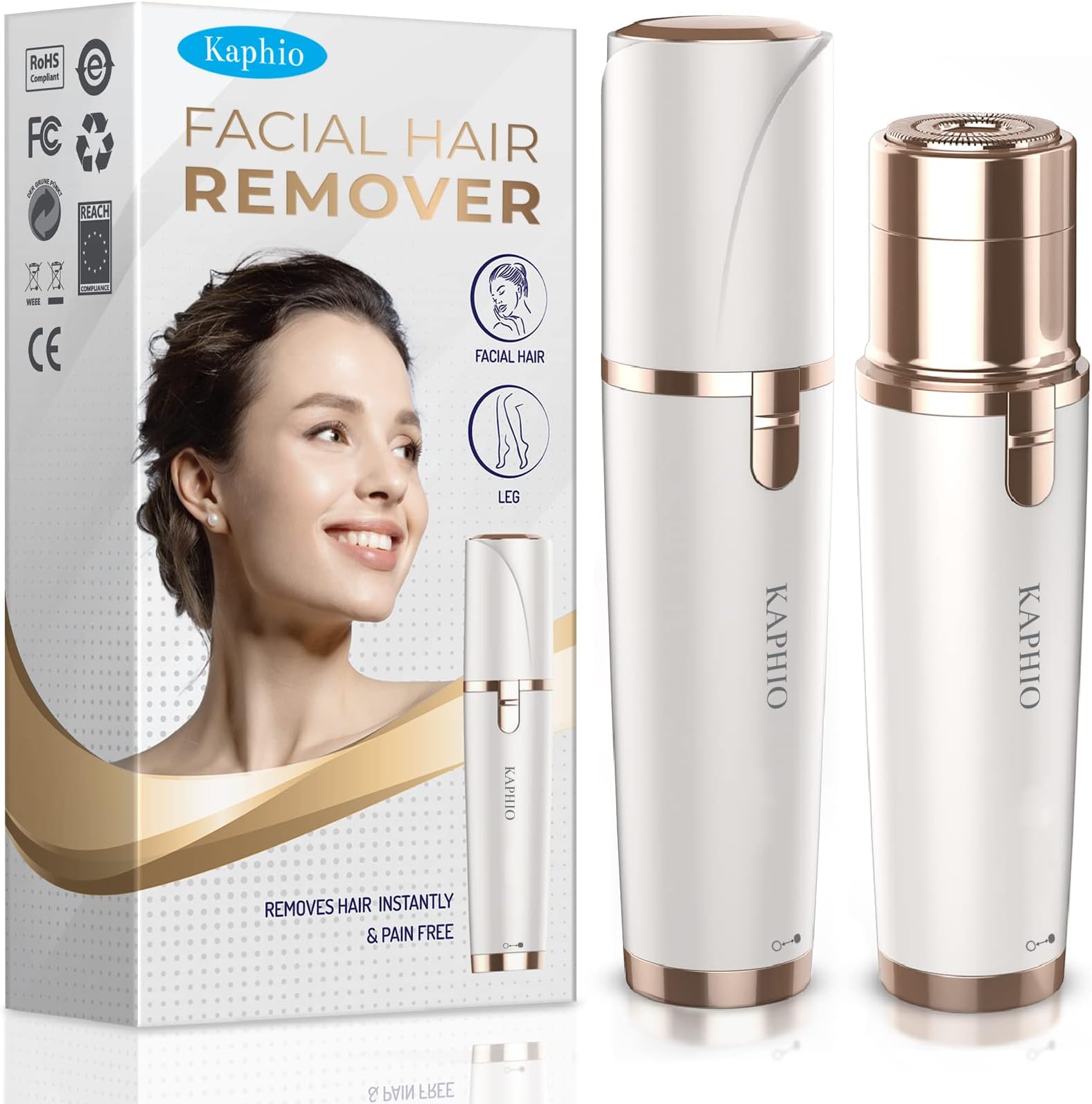 Facial Hair Removal for Women, Painless Hair Remover, Hair Remover for Peach Fuzz, Chin, Cheek Hair, Upper Lip.(Pearl White)