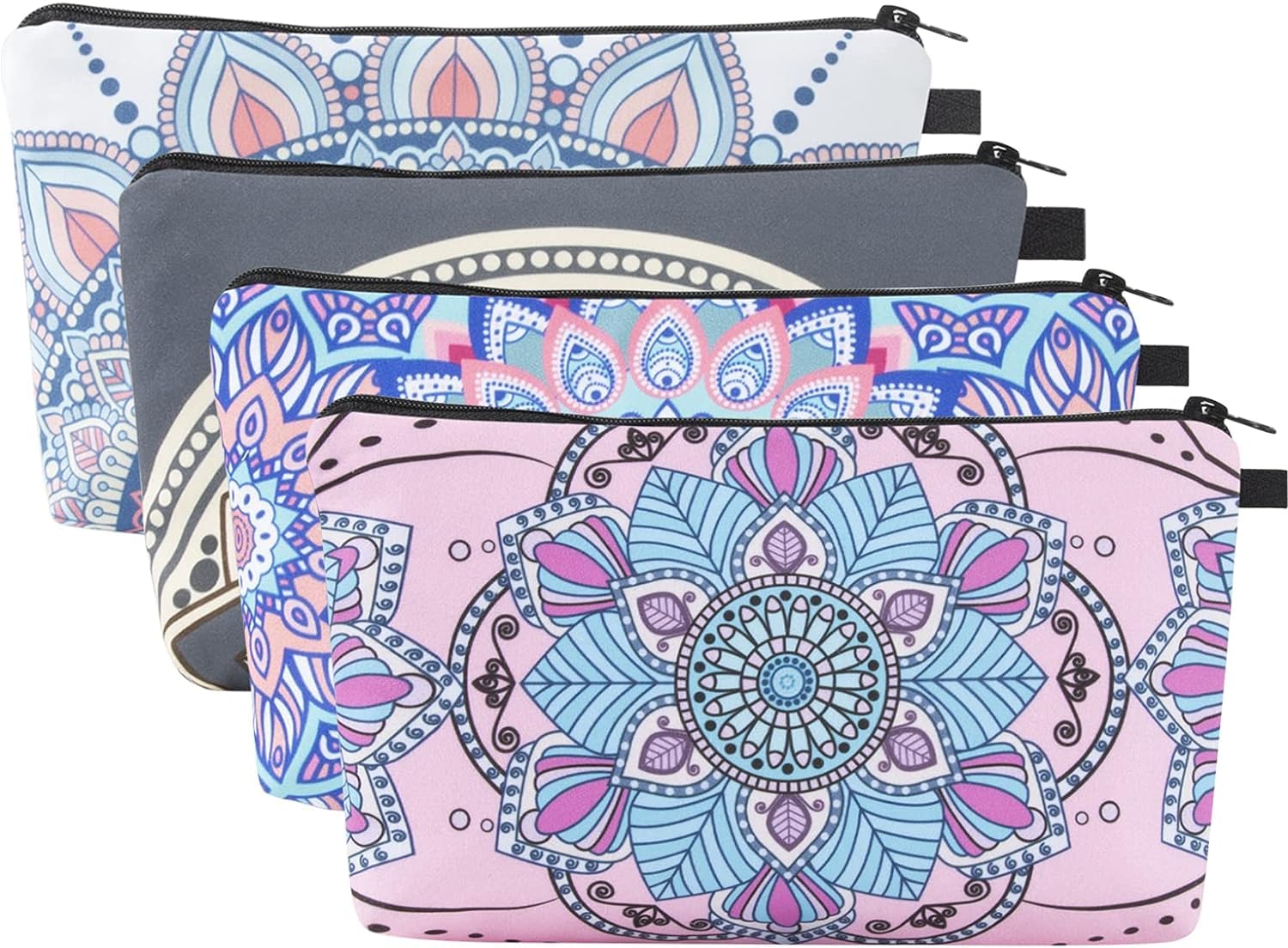 Banaone Neceser Maquillaje Pequeño, Banaone 4 Piezas Cosméticos Bolsa de Aseo Pequeña Práctico Estampado Impresión Diseño Mandala Portátil Impermeable Billetera Bolsa Neceser Viaje Organizadores