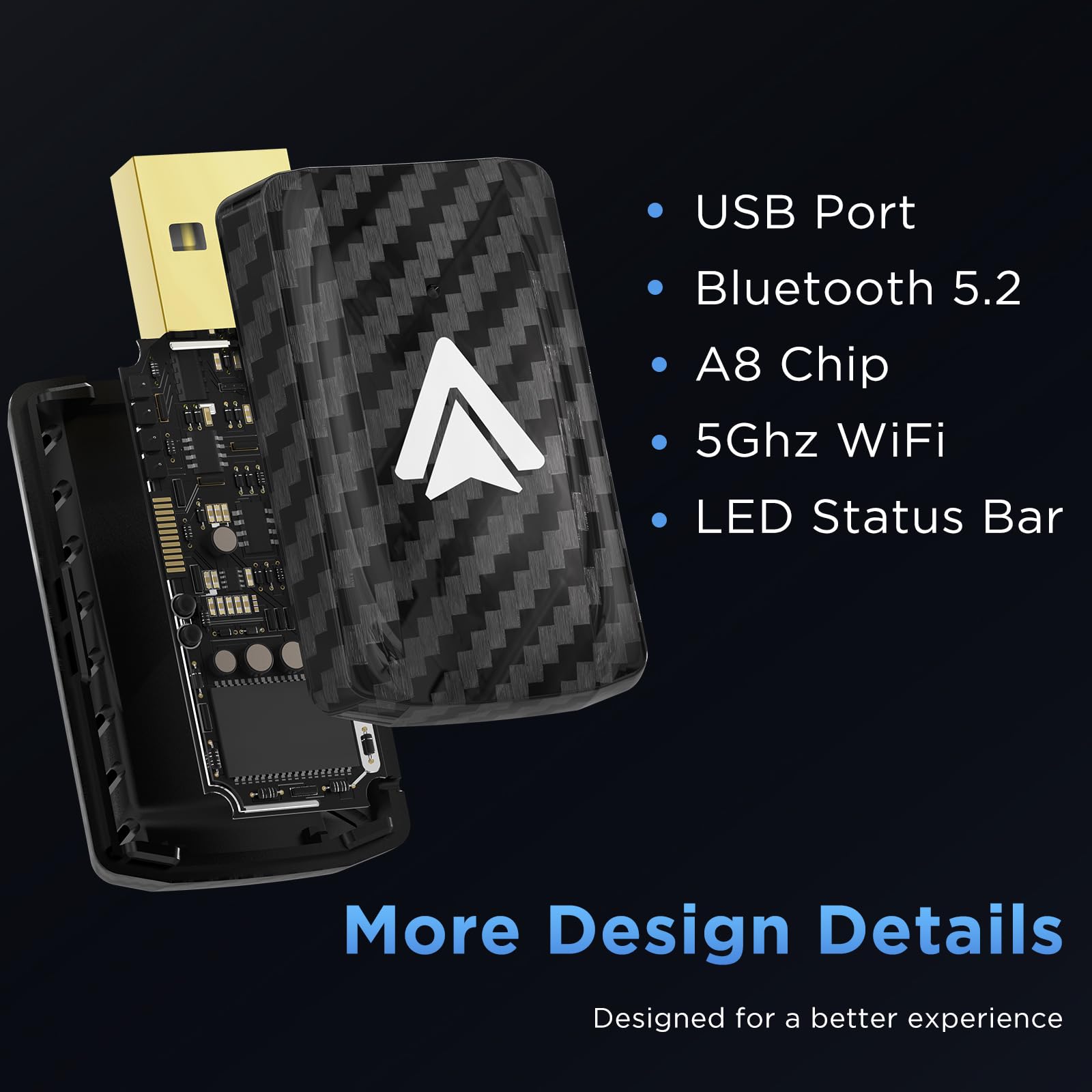 MSXTTLY Bezprzewodowy Adapter Android Auto, U2A-L9 Konwertuje Przewodowy Android Auto na Wireless, Stick Android Auto dla Samochodów z Przewodowym AA Android 11-15, Mini & Stabilny USB C/A