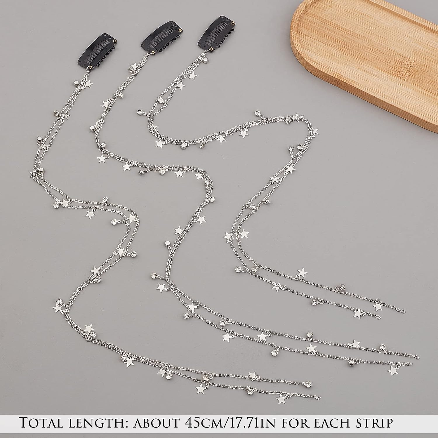 NICENEEDED 3Pcs Rhinestone Hair Chains, Punk Tassel Hair Clips Bling Crystal Hairs Extension for Braids, Star Tassel Silver Hairs Jewelry for Women Nightclub Party Festival image 2
