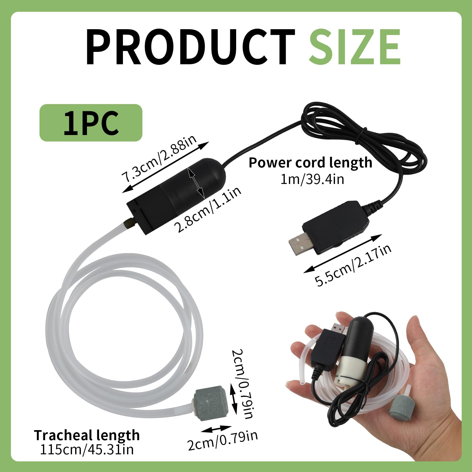 Mini USB Pompa Powietrza do Akwarium, Pompa Tlenu z Kamieniem Powietrzającym do Akwarium, Urządzenie do Napowietrzania Zbiorników Rybich, Akcesoria do Akwariów z Wodą Słodką i Morską, Energooszczędna