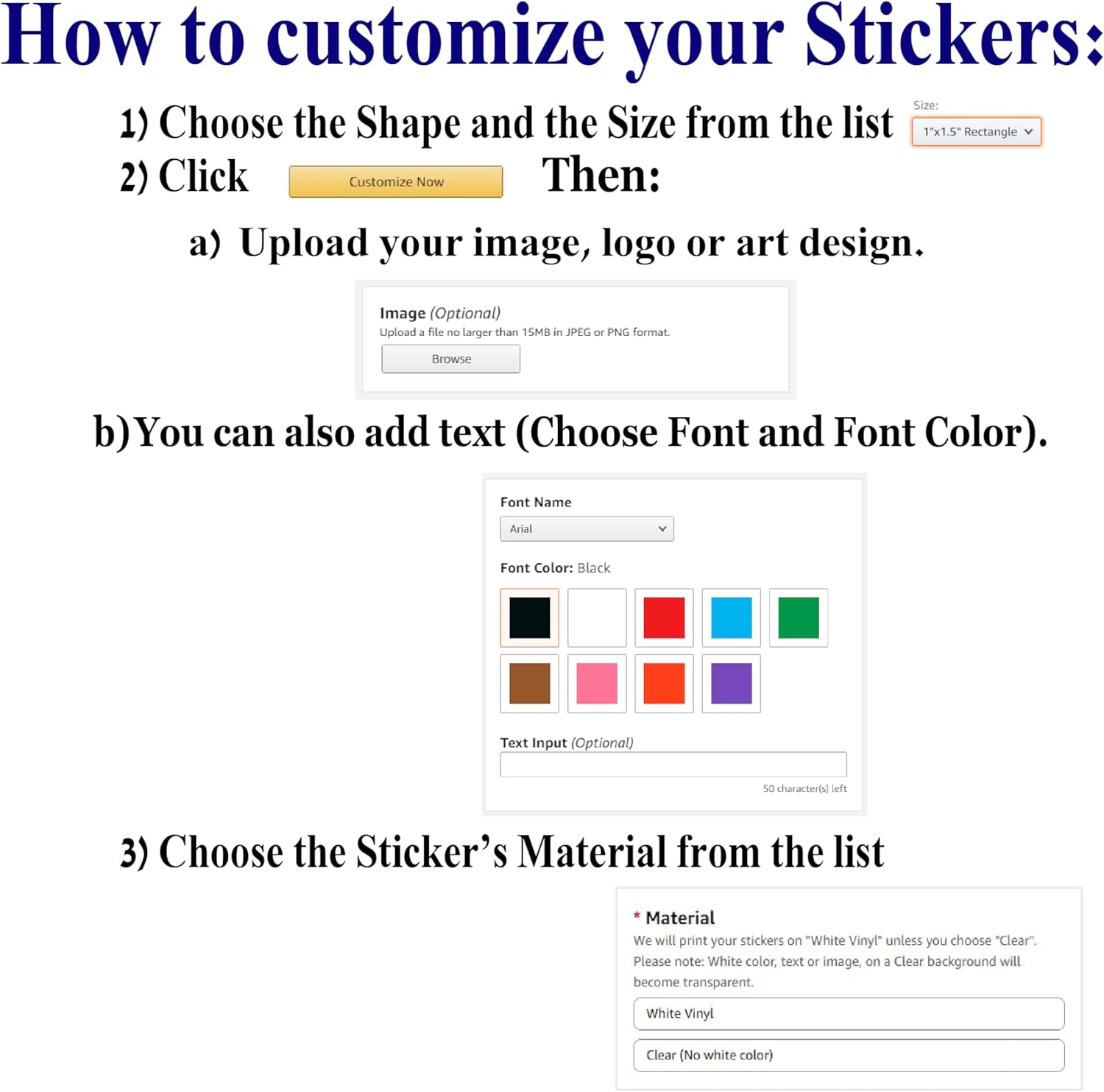 350, 0.5”x0.5 Square, Small, Custom Stickers Labels. Add Logo, Image or Text and Make Your Own Personalized Tiny Decals Labels. Custom Mini Decals Logo Stickers. Kiss Cut, Vinyl or Clear.