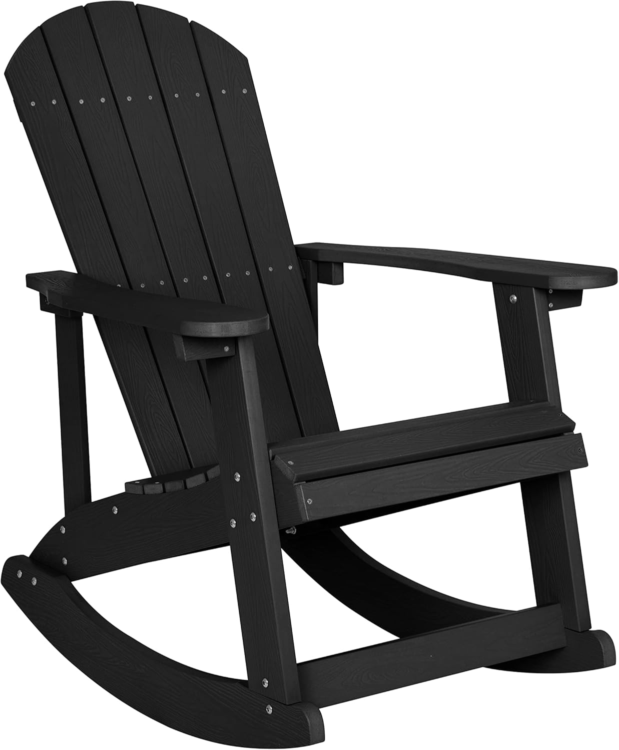 Flash Furniture Savannah All Weather Adirondack Rocking Chair, Polyresin Wood Adirondack Chair with 350-lb. Static Weight Capacity, Black