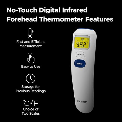 OMRON No-Touch Digital Infrared Forehead Thermometer with LCD Display for Kids and Adults, One-Second Reading and Three Measurement Modes
