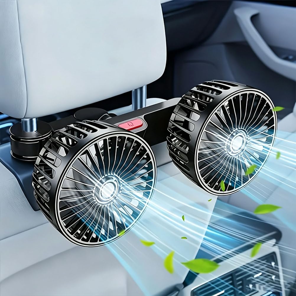 XYTTD USB Car Cooling Fans for Backseat,360 Rotatable Headrest Dual Head Fans, 3-Speed, Ultra-Quiet,for SUV Truck Sedan