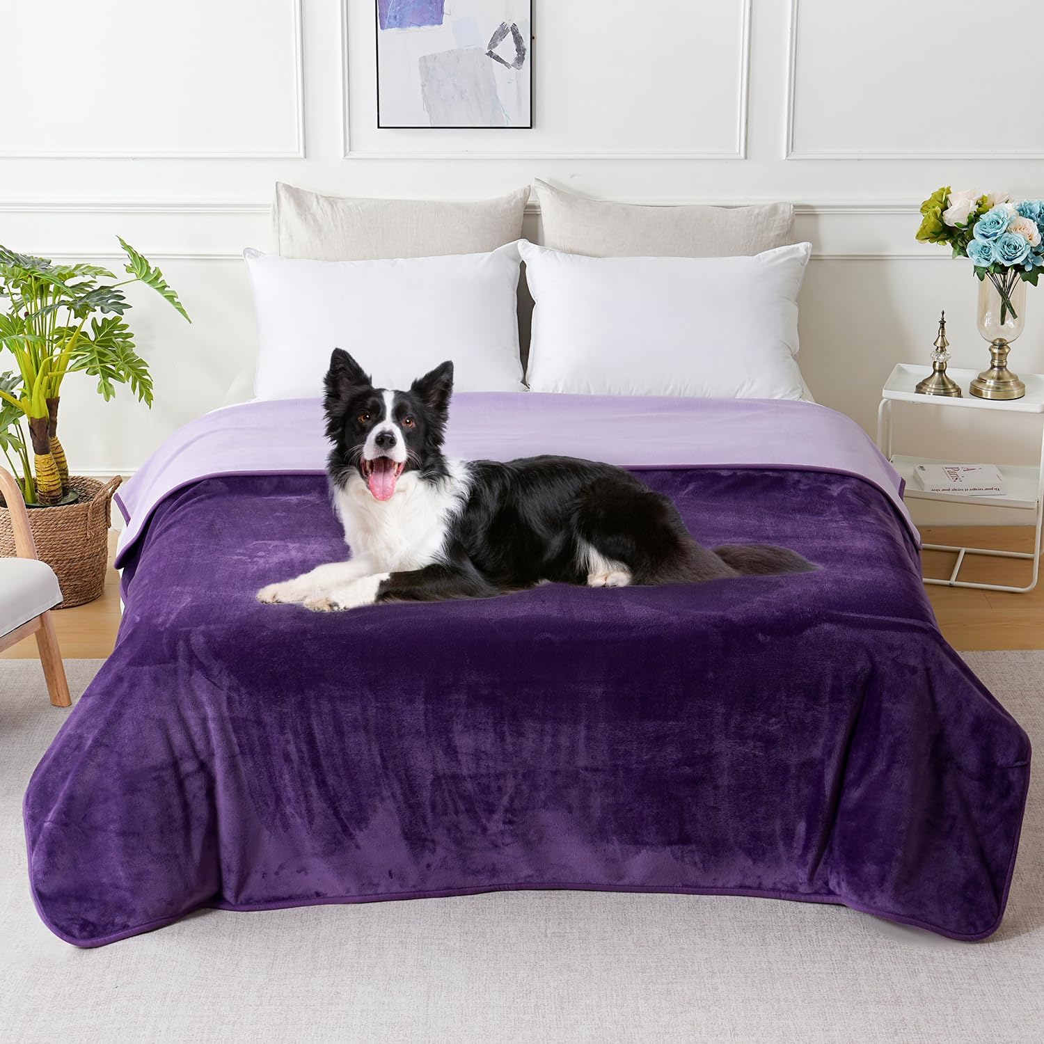 SOCHOW Waterproof Blanket for Bed Sofa Couch, Water Resistant Blanket Washable 60"x80", Reversible Leakproof Bed Cover for Adults Elderly Pets, Deep Purple & Light Purple - Image 7