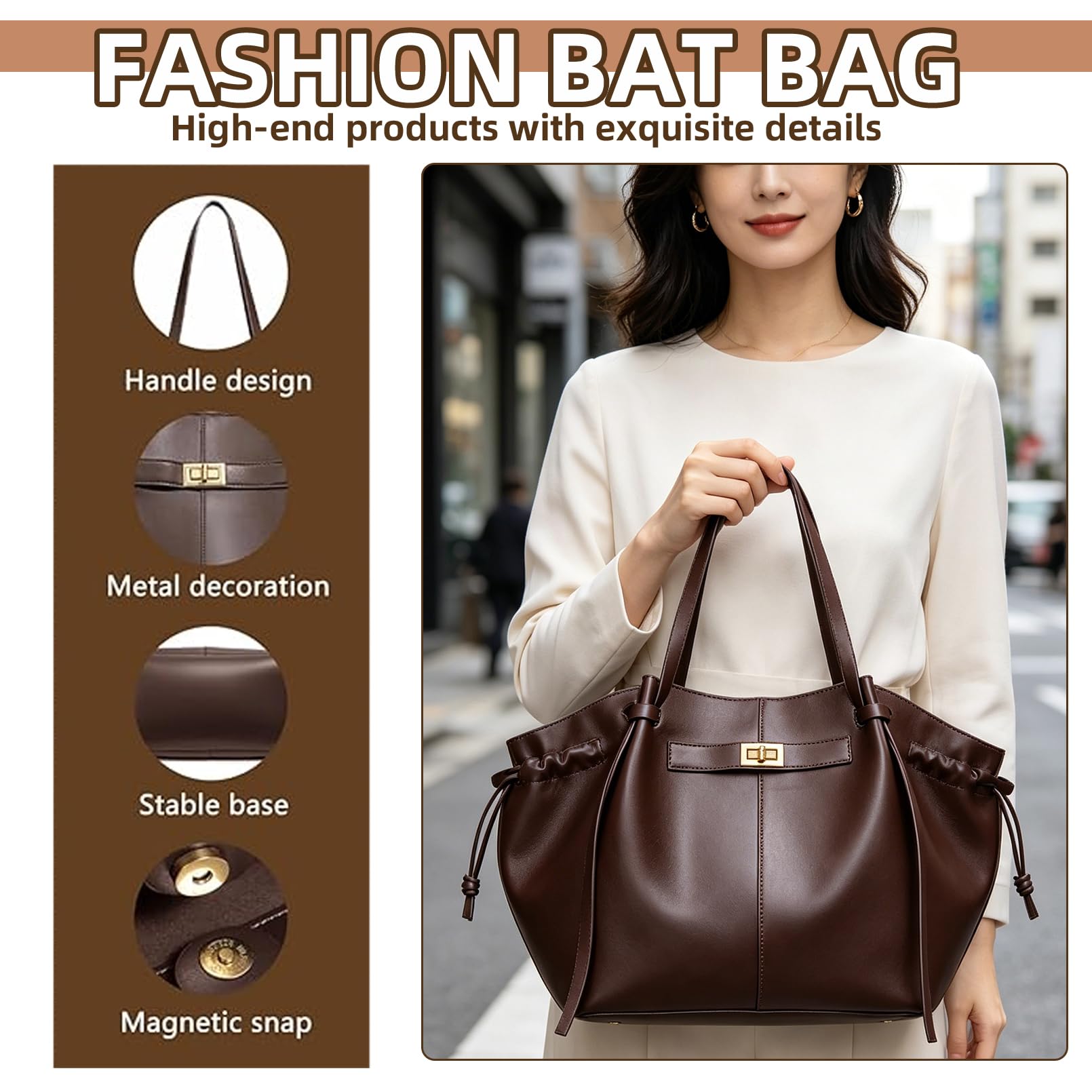 Bolso Tote de Cuero para Mujer, Bolso de Mano de Piel, Shopper Tasche Damen Groß, Bolsos de Hombro Amplio con Correa Desmontable, para Trabajo, Escuela, Compras, Viajes y Oficina