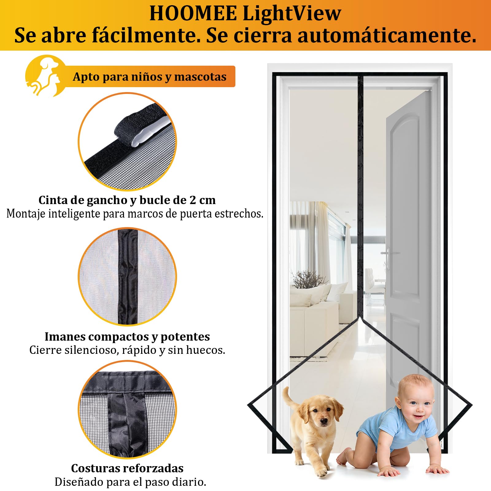HOOMEE Mosquitera para Puerta, 80x210CM- Cortina Magnética para Puertas de Balcón o Terraza, Tejido con Fuertes Imanes para un Autocierre, Fácil Instalación sin Taladrar (Negro) — view 8