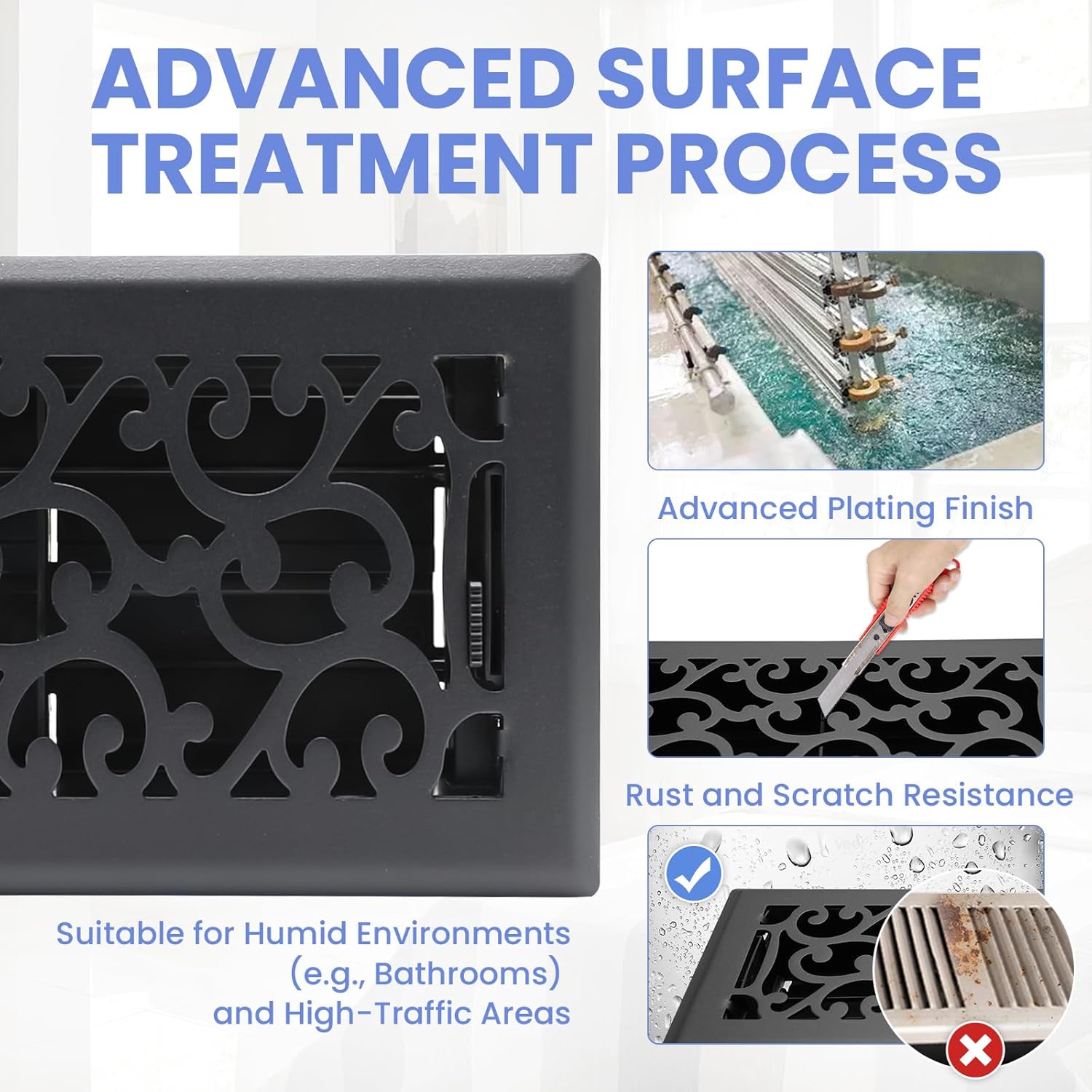 4x8 Inches 2 Pack Heavy Duty Walkable Floor Register - Easy Adjust Air Supply Lever Decorative Floor Vent Covers, Savannah Design Vent Covers for Home - Matte Black