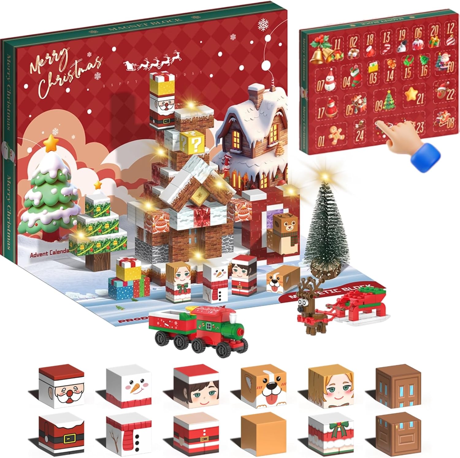 2025 Christmas Advent Calendar Magnetic Building Blocks Set, 24 Days Holiday Countdown Calendar Magnetic Christmas Trees Bricks Building Toys Kit, Creative Xmas Gifts for Adults Teens Kids (A1)