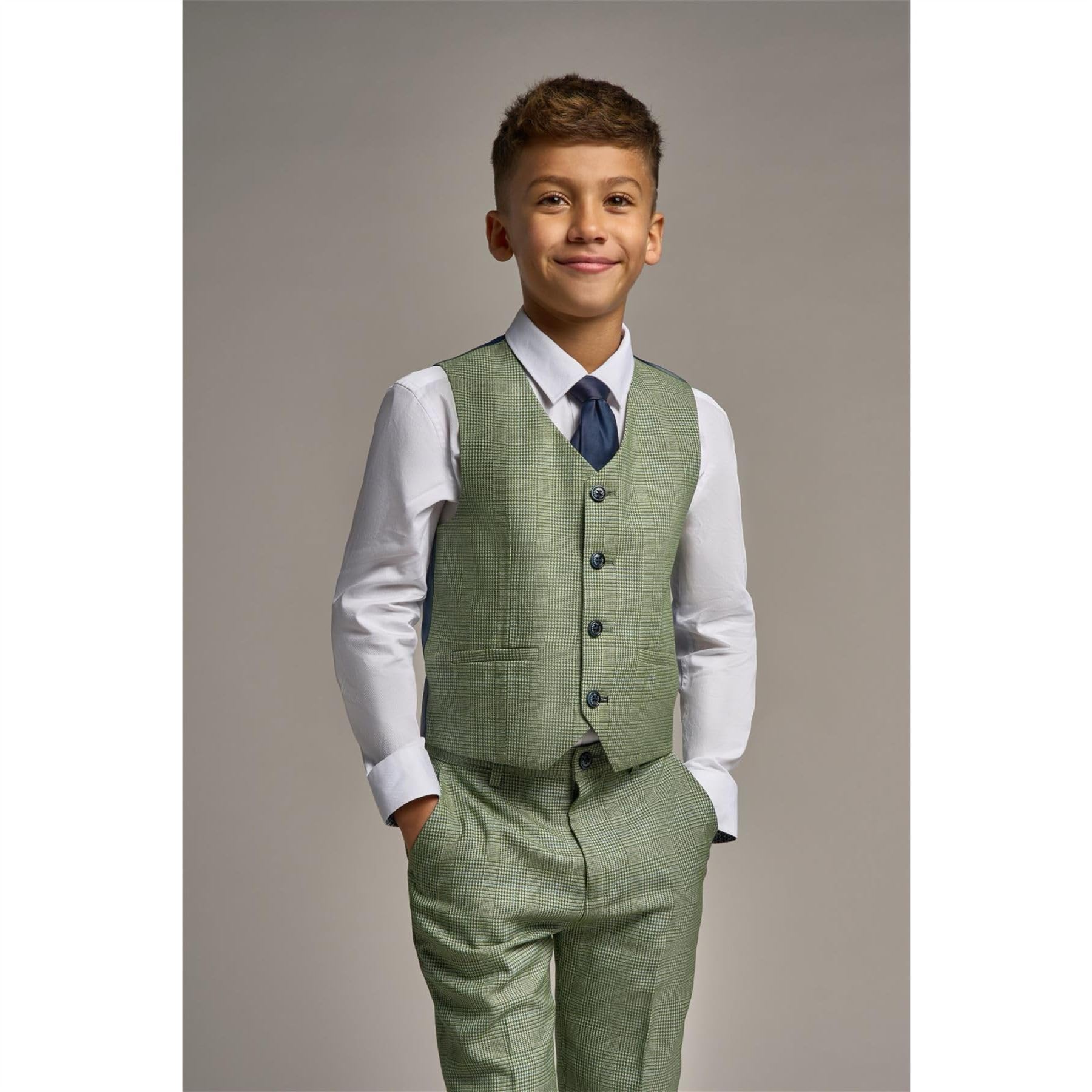 TruClothing.com Jungen 3 Teilig Salbei Grün Karo Anzug Tweed Tailored Fit Hochzeit