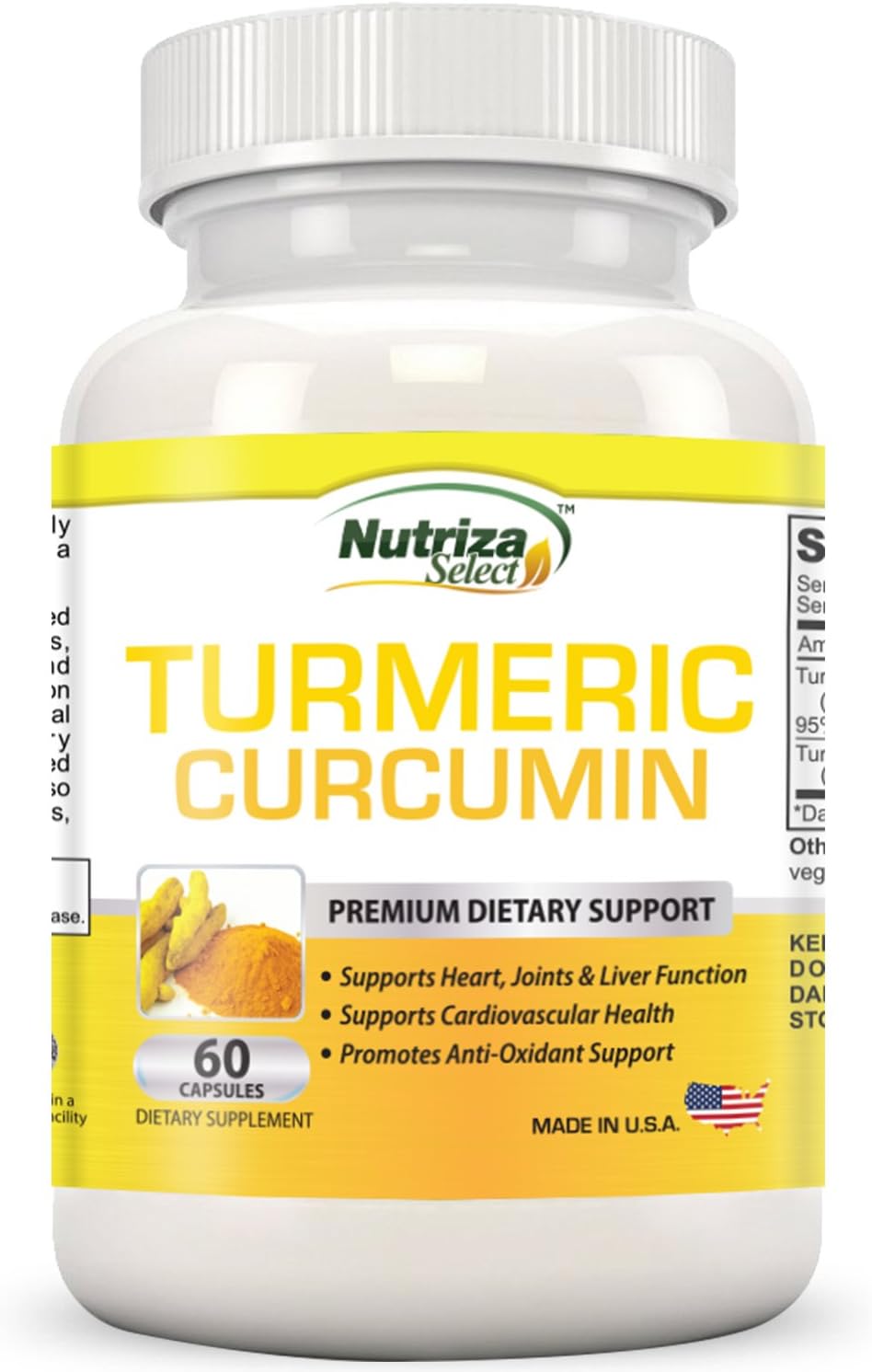 Nutriza Turmeric Powder Capsules - Supports Heart, Joints, Liver & Cardiovascular Health - Turmeric Curcumin Promotes Antioxidants