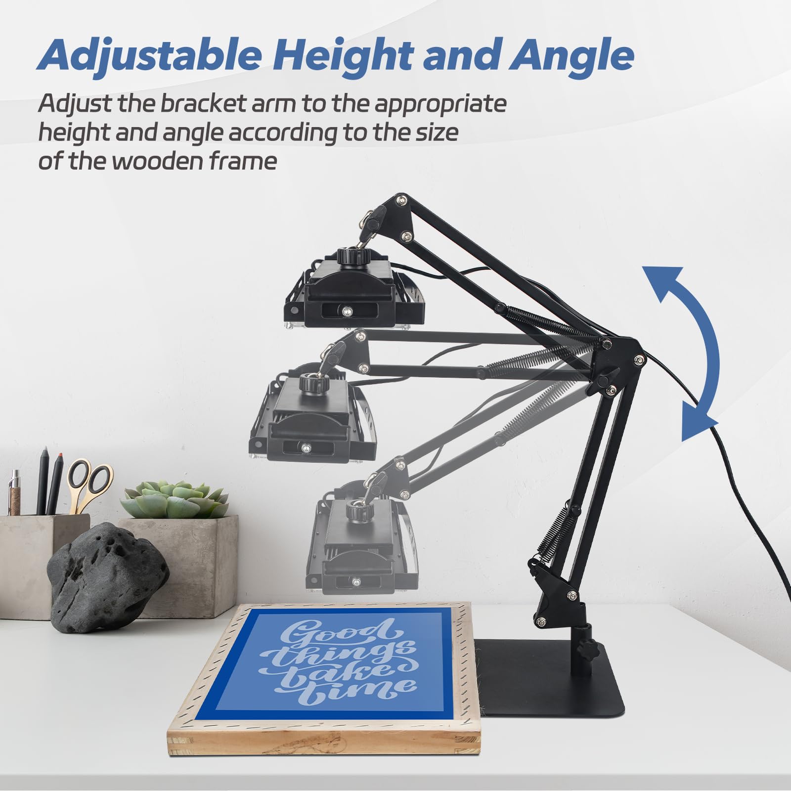 Unità di esposizione UV da 50 W per serigrafia con supporto regolabile e ampio ripiano superiore, lampada UV per kit serigrafia, kit emulsione fotografica e cianotipi