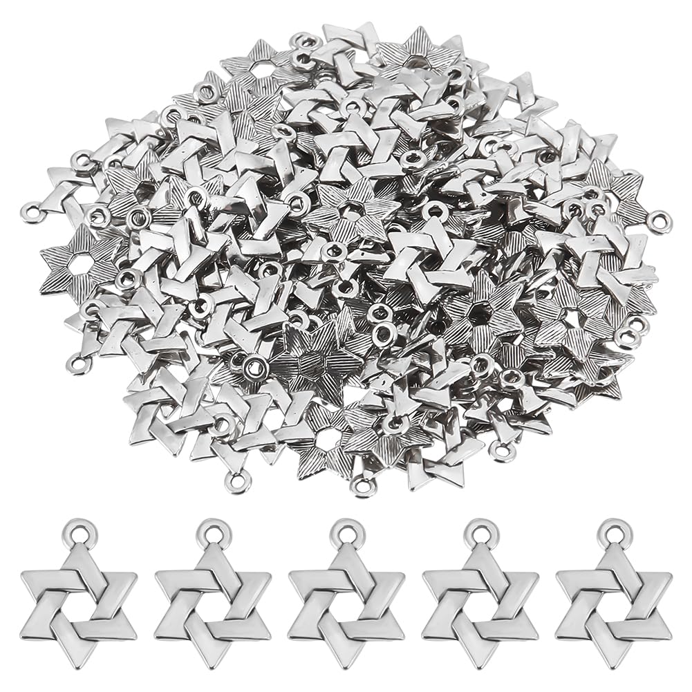 Breloques Étoile de David Magen David hexagramme argent pour fabrication de bijoux DIY
