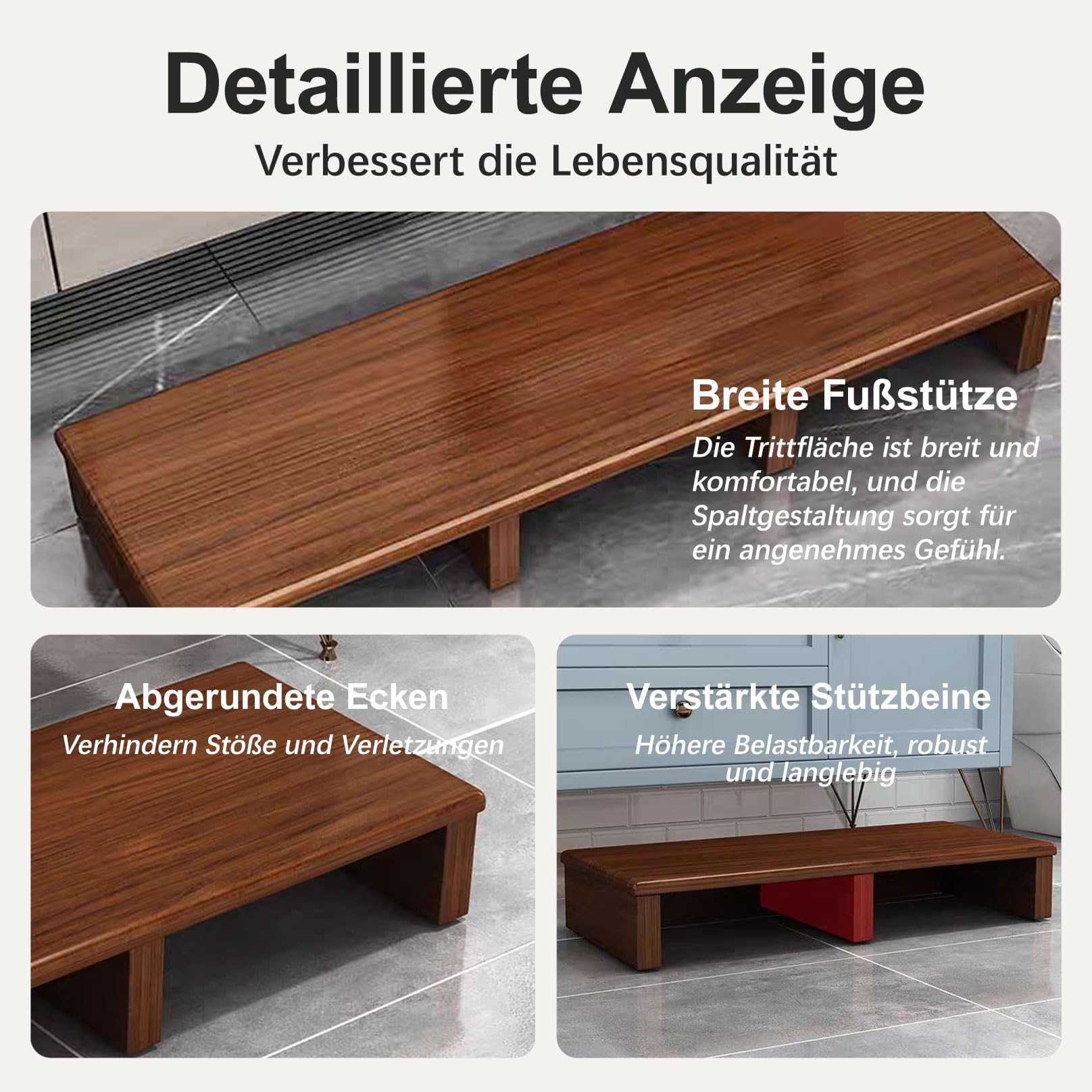 Hölzerner Tritthocker mit Anti-Rutsch Sicherung, Tragbare One Step Hocker, Tritt für die Erwachsene, Tragbar, für Badezimmer, Waschbecken, Terrafussstütze Büro Braun 80x30x20cm
